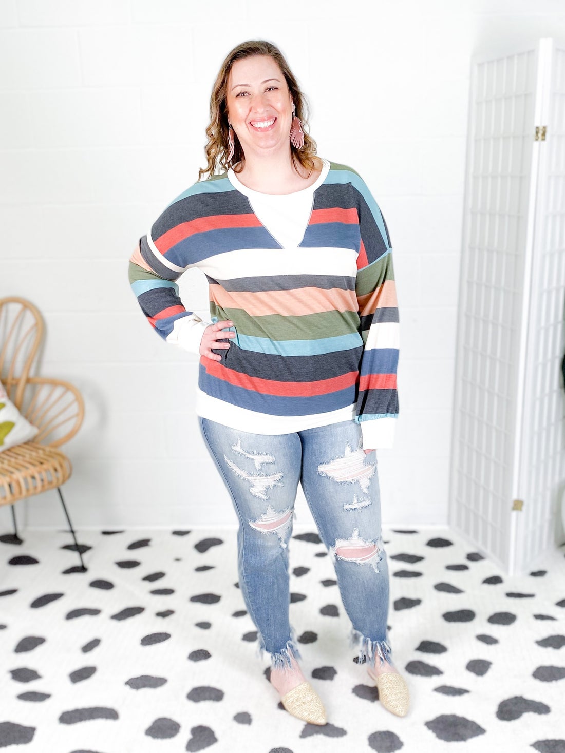 striped oversized long sleeve top