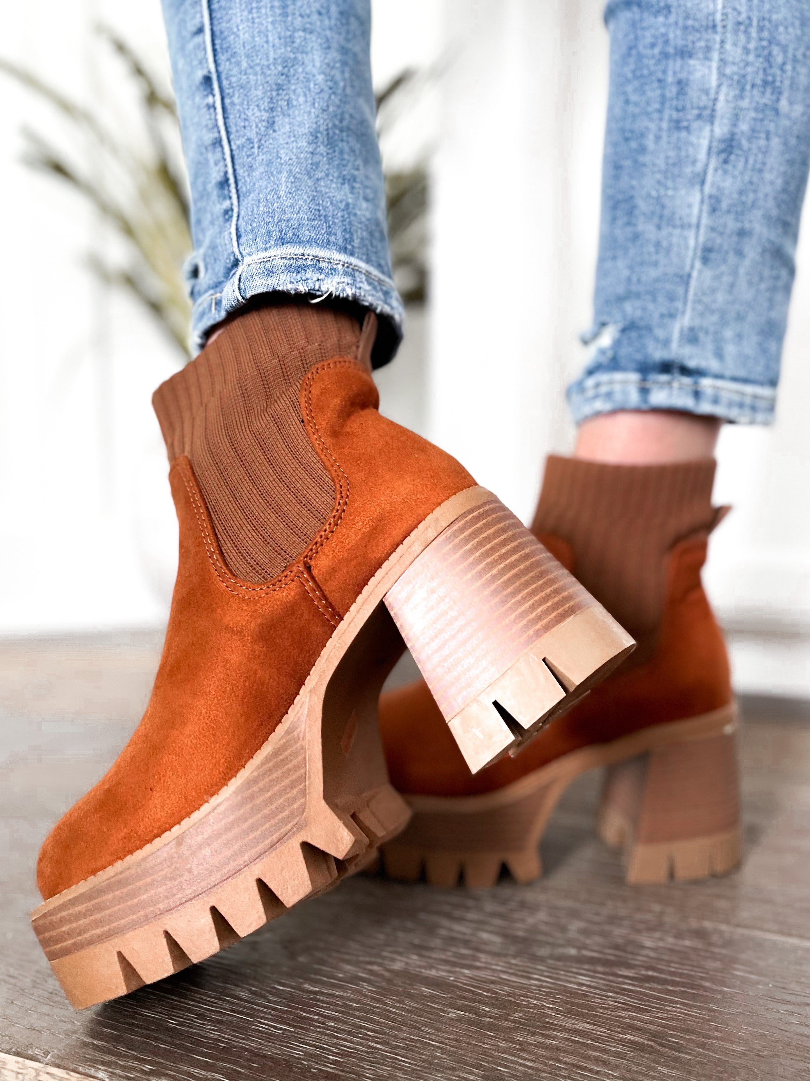 Lug Sole Platform Sock Booties 