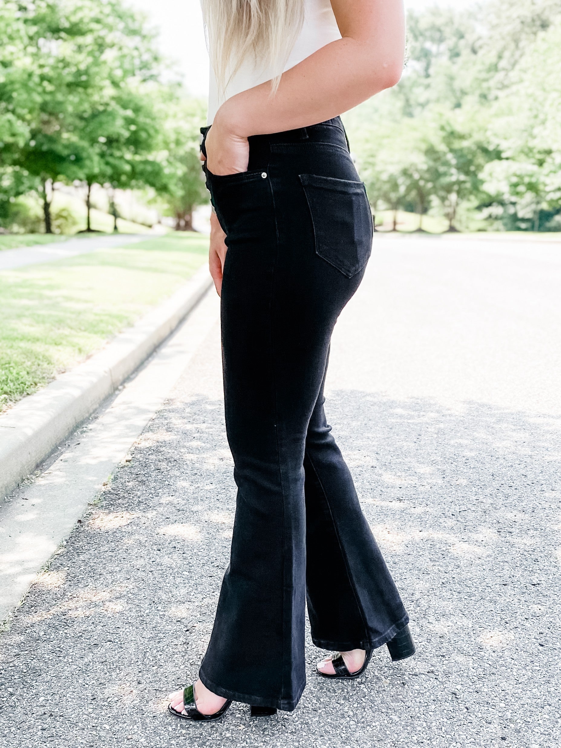 black flare jeans