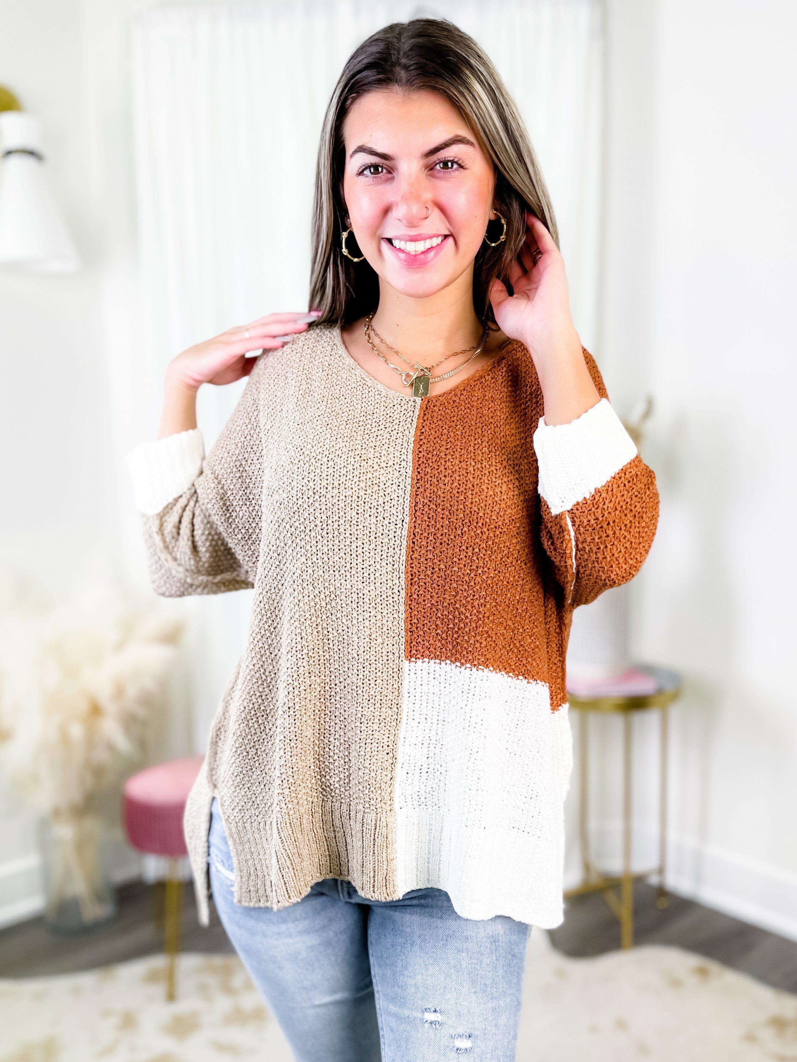 color block sleeve sweater