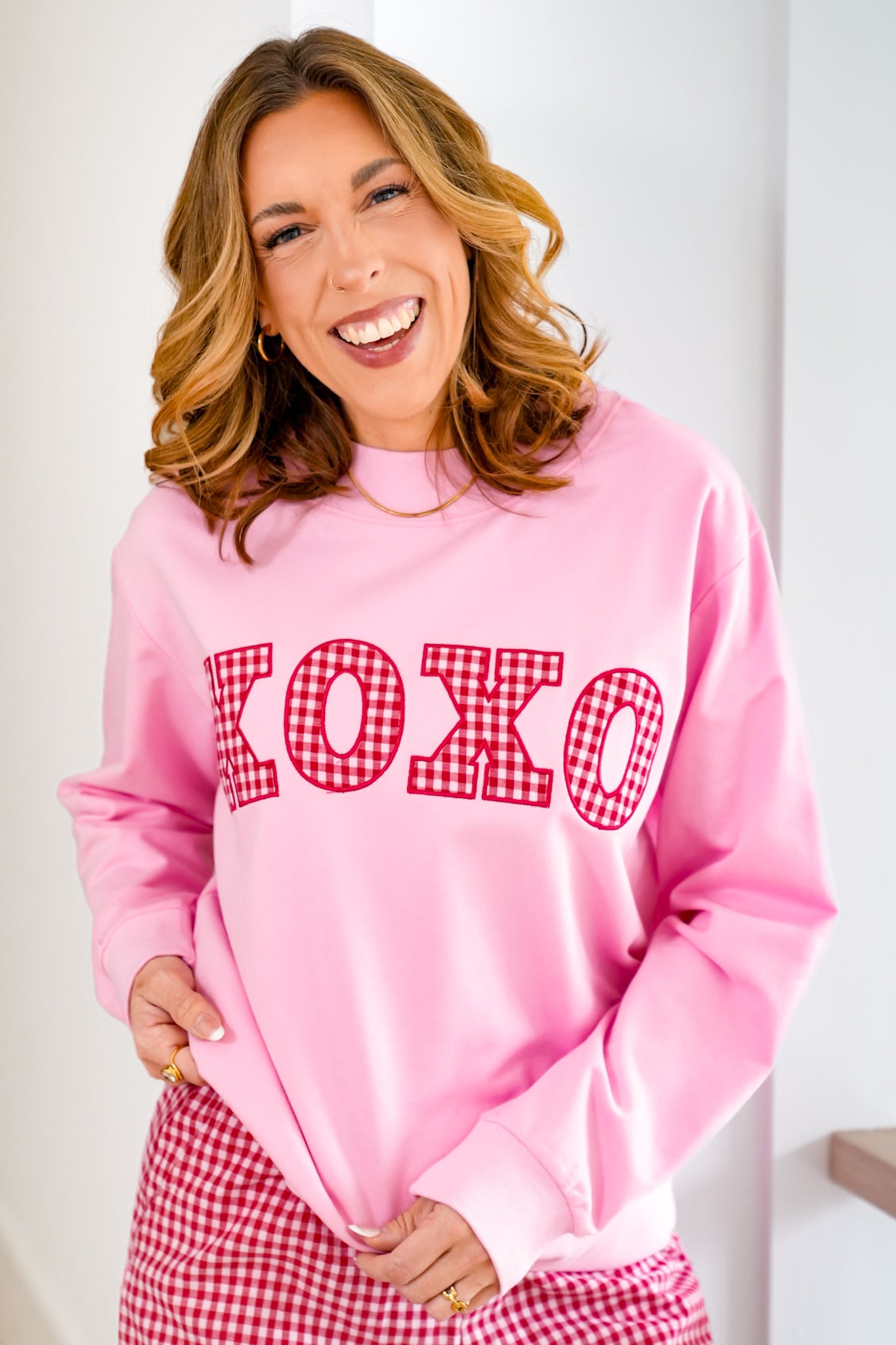 Long Sleeve Mock Neck Gingham 