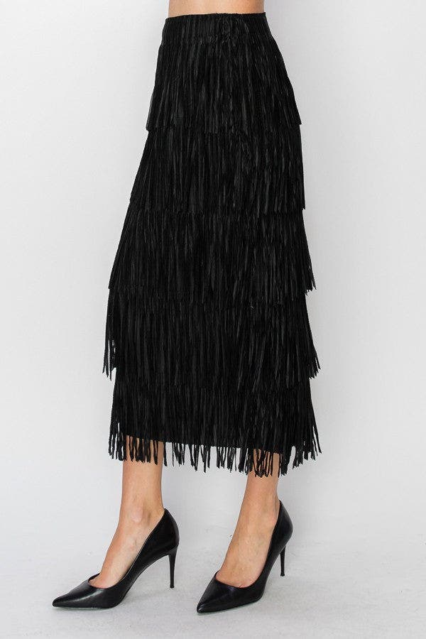 Origami Black Layered Fringe Tiered Skirt Frou-Frou Collection