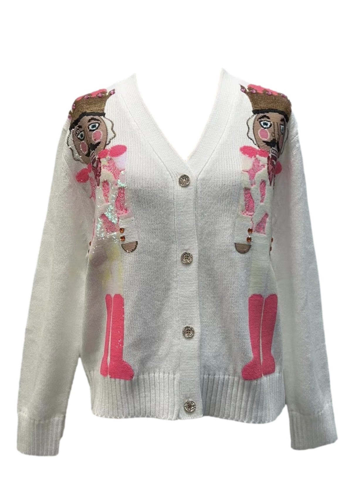 QOS White And Neon Pink Tiger Nutcracker Cardigan - *Final Sale*