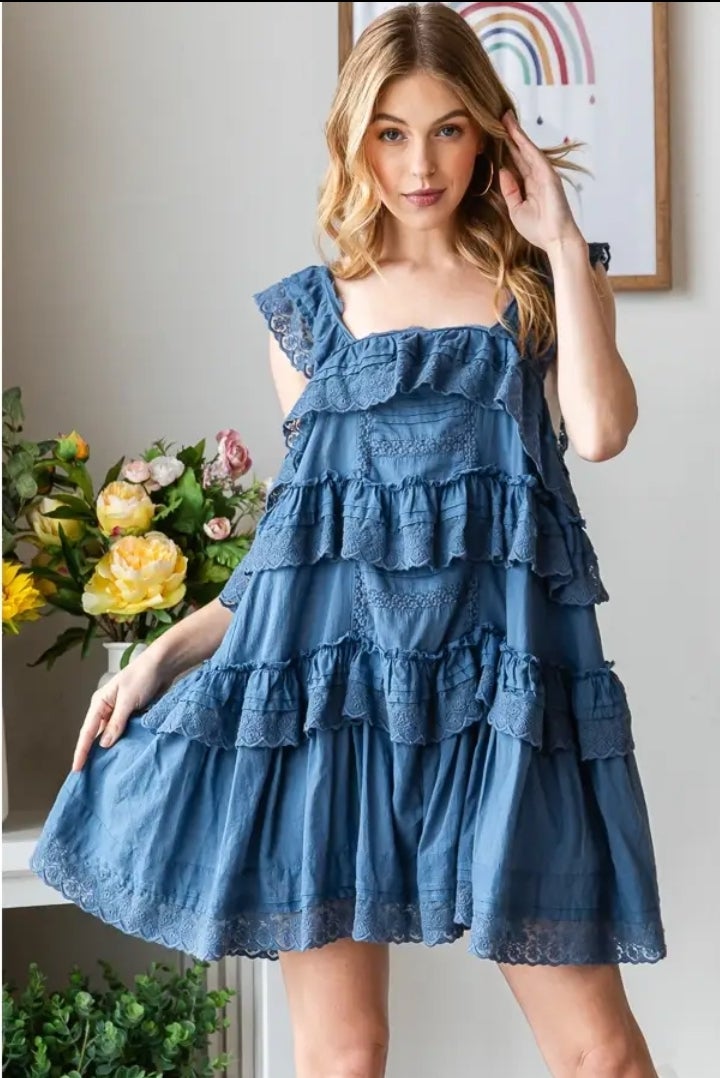 sachin and babi light blue dress Vintage denim dress, embroidered with flower