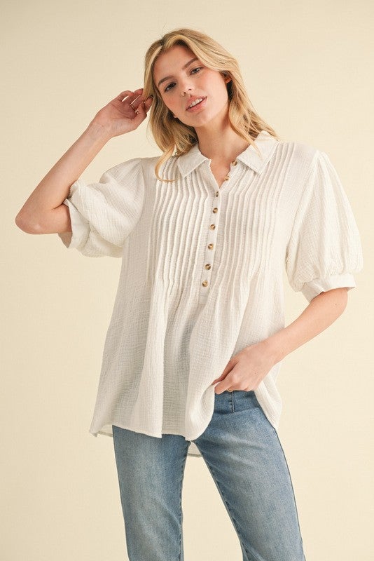 トップス HEM BALLOON SHORT TOPS Balloon-Sleeved Top - Dusty blue - Ladies | H&M US