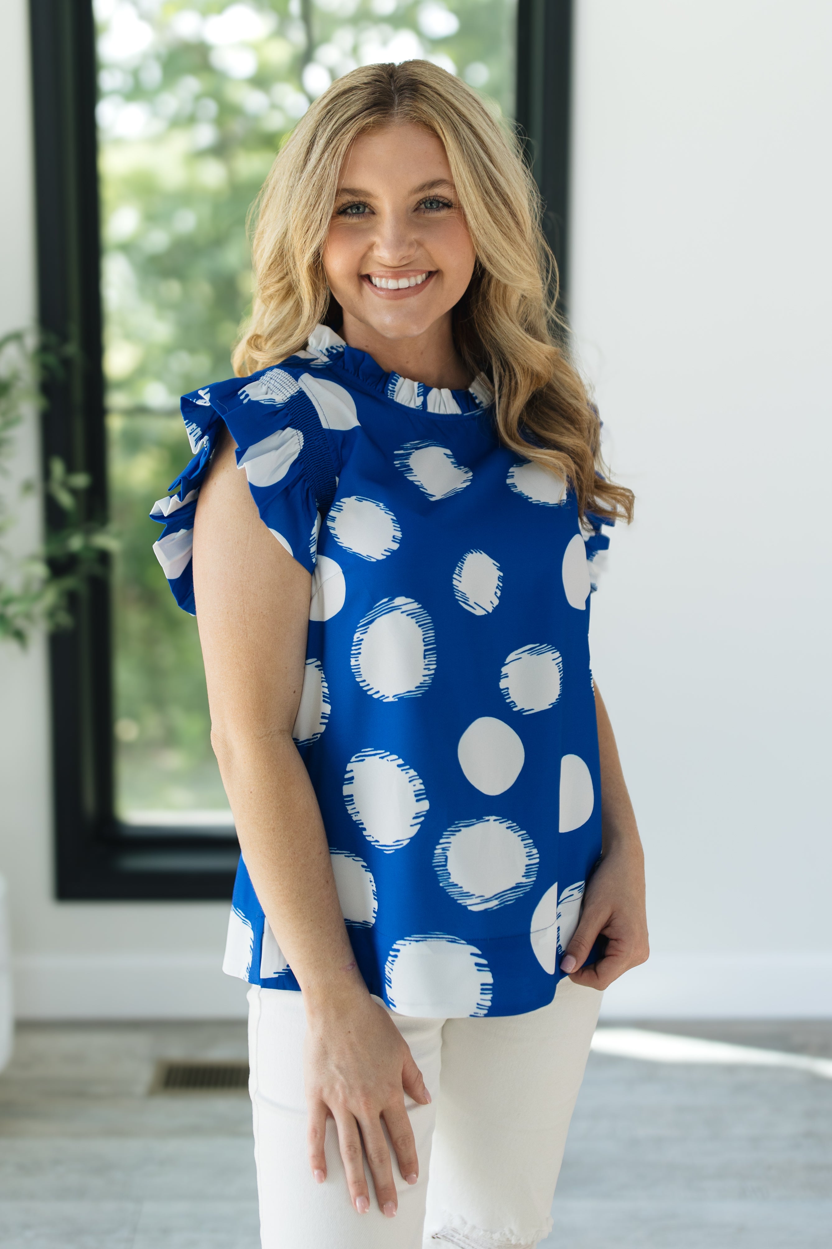 polka dot ruffle top