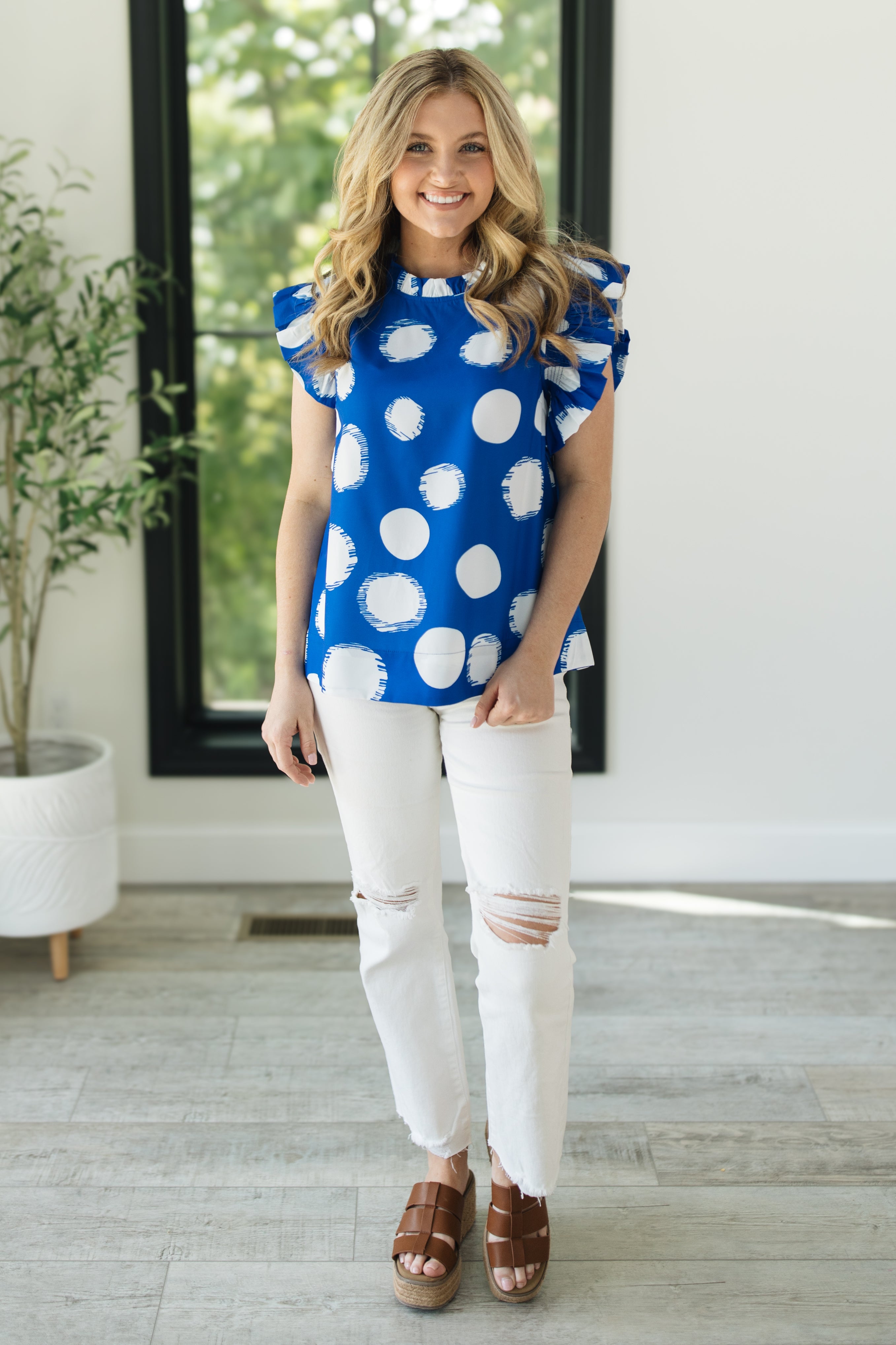 polka dot ruffle top