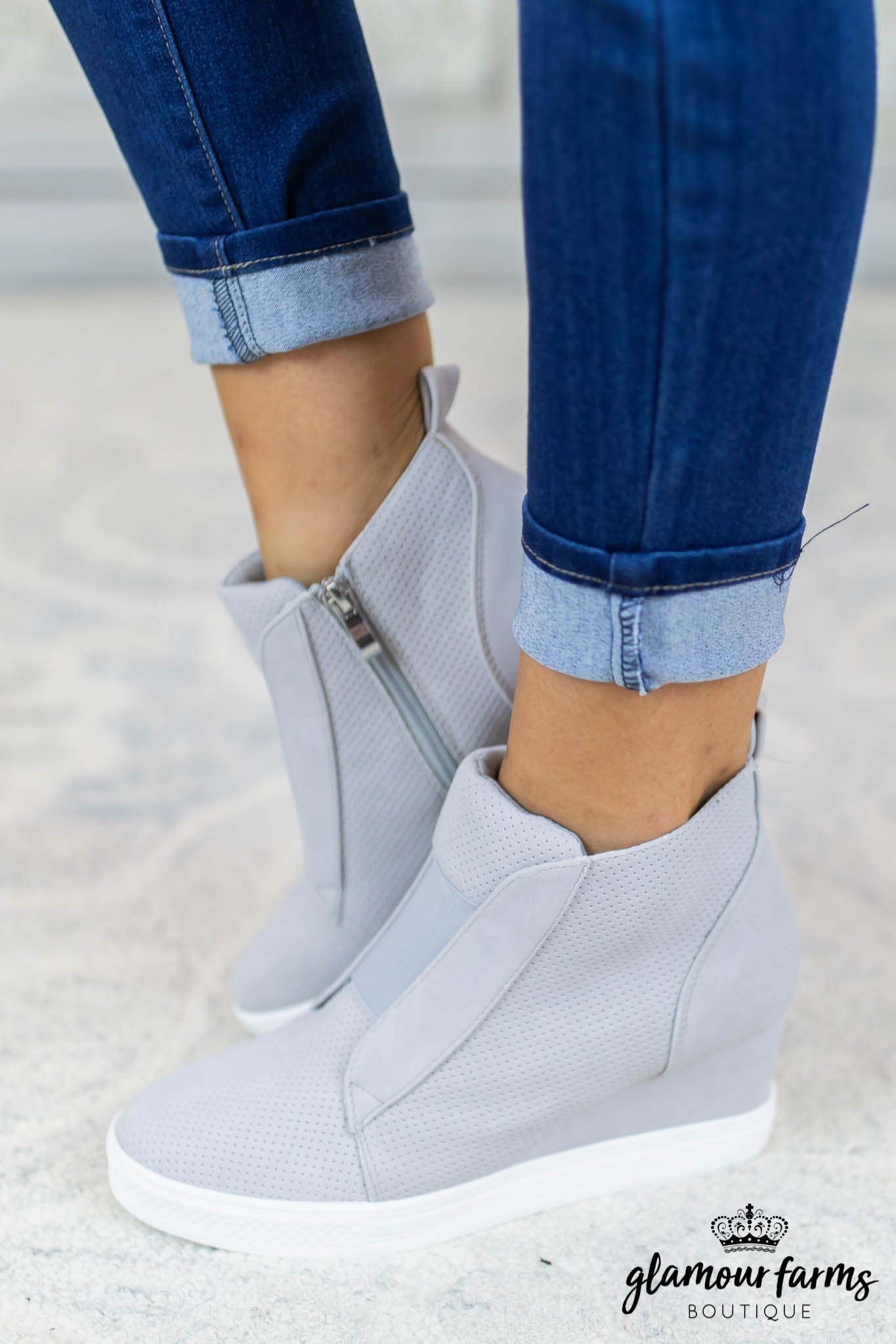 gray wedge sneakers