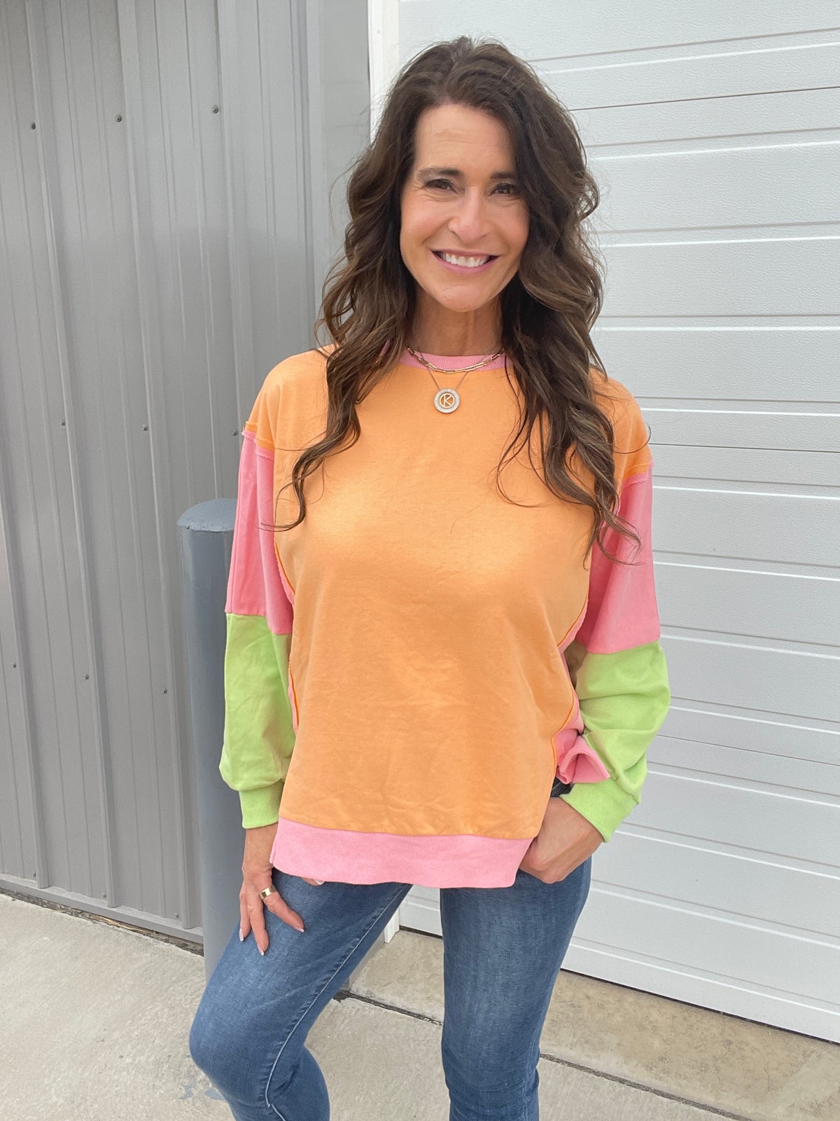 Vintage Wash Color Block Pullover In Colors graceann boutique