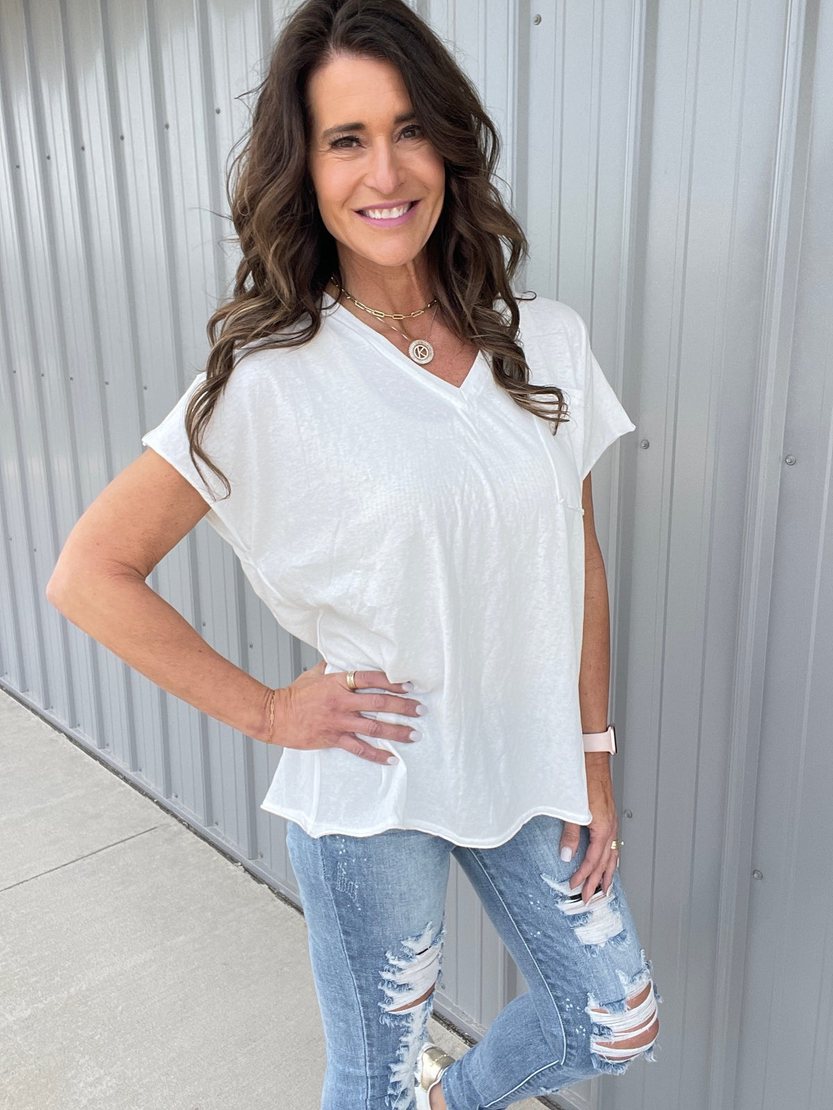 Pol Soft As Summer Dreamy V Neck Boyfriend Tee In 2 Colors