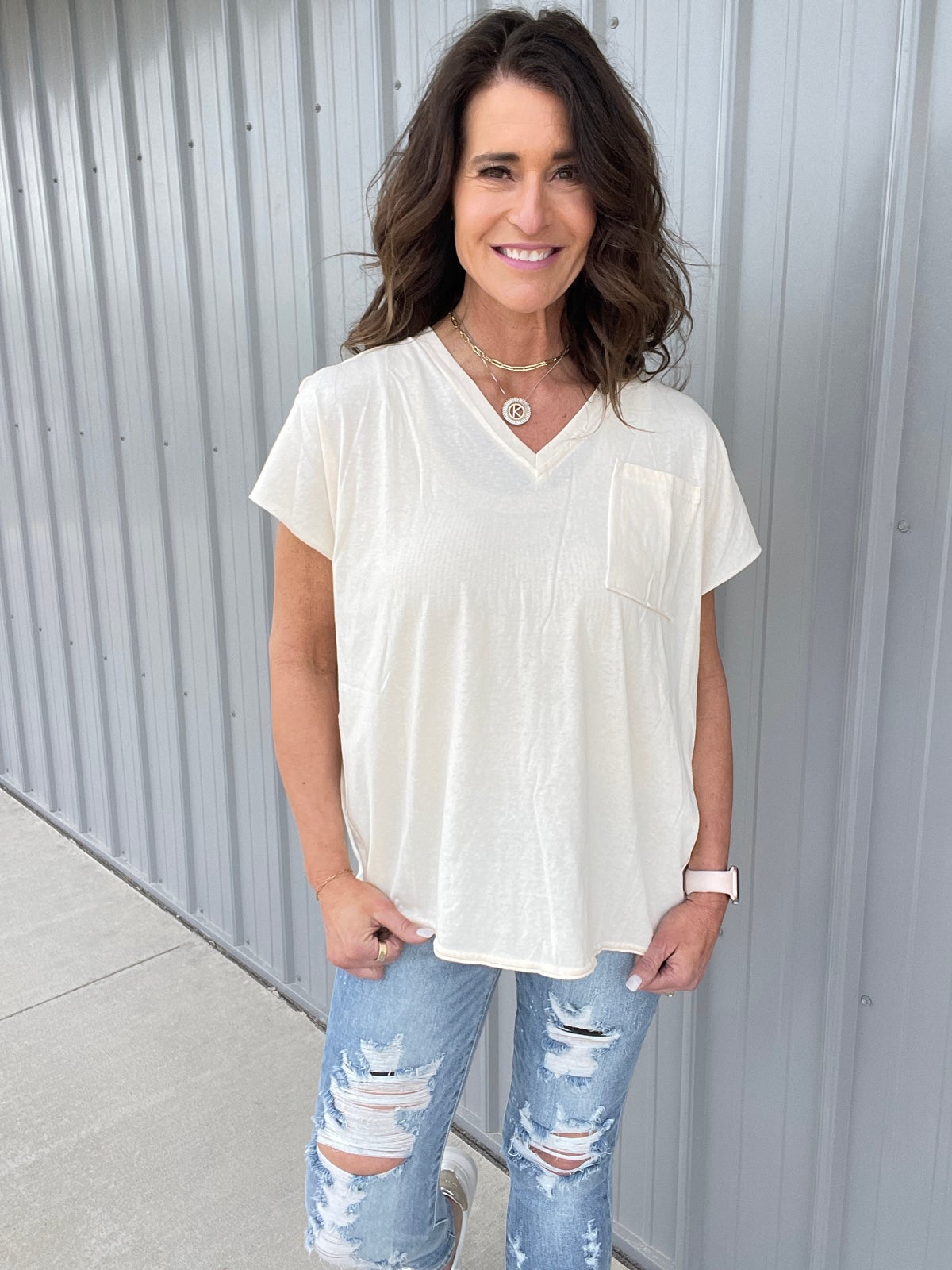Pol Soft As Summer Dreamy V Neck Boyfriend Tee In 2 Colors