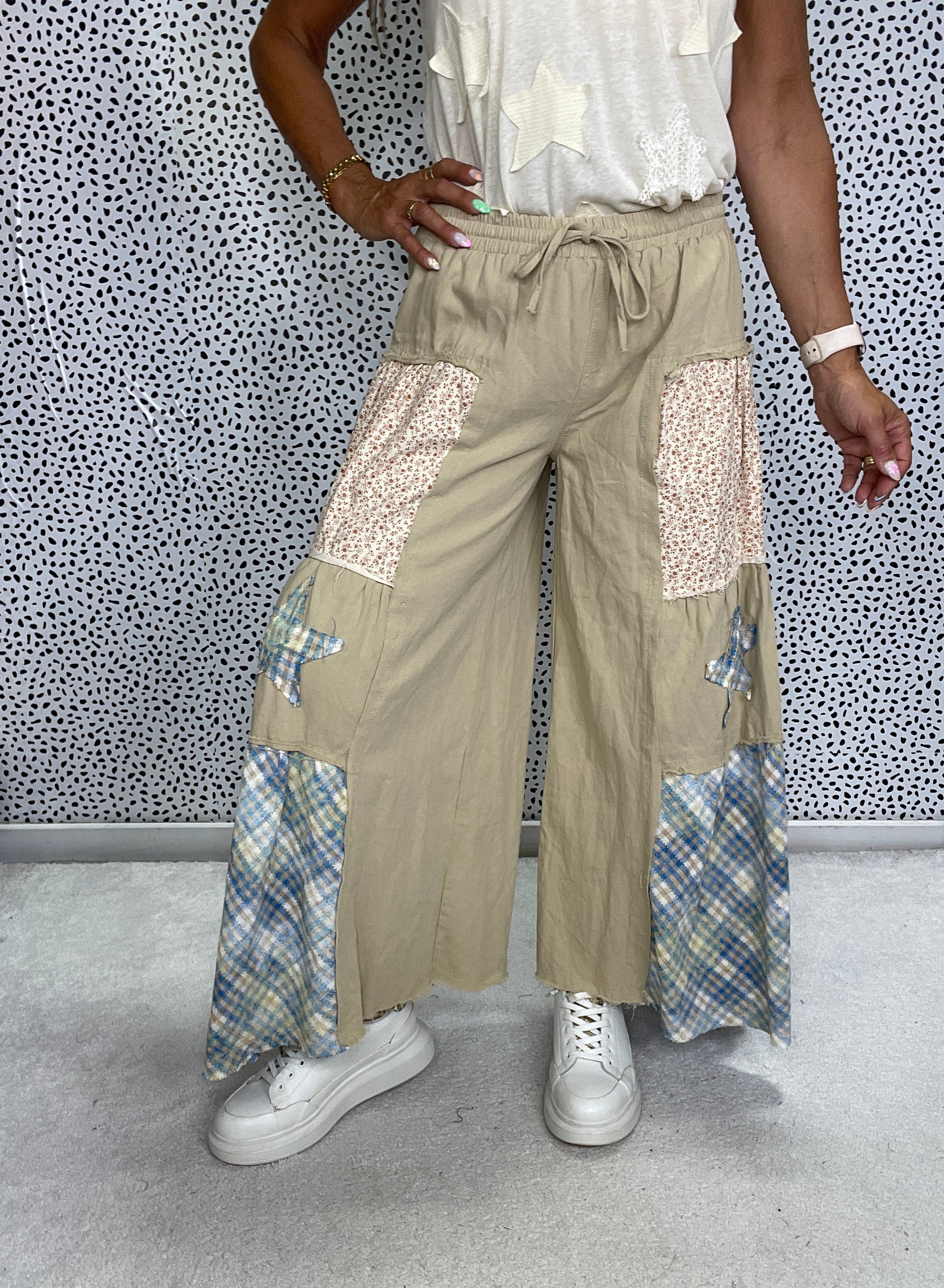 POL Patchwork Stardust Wide Leg Pants In 4 Colors | graceann boutique