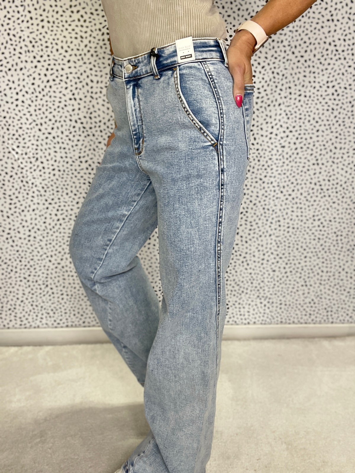 Judy Blue Mandy Stone Wash Retro Wide Fit With Skewed Inseam Jeans 654 In Light