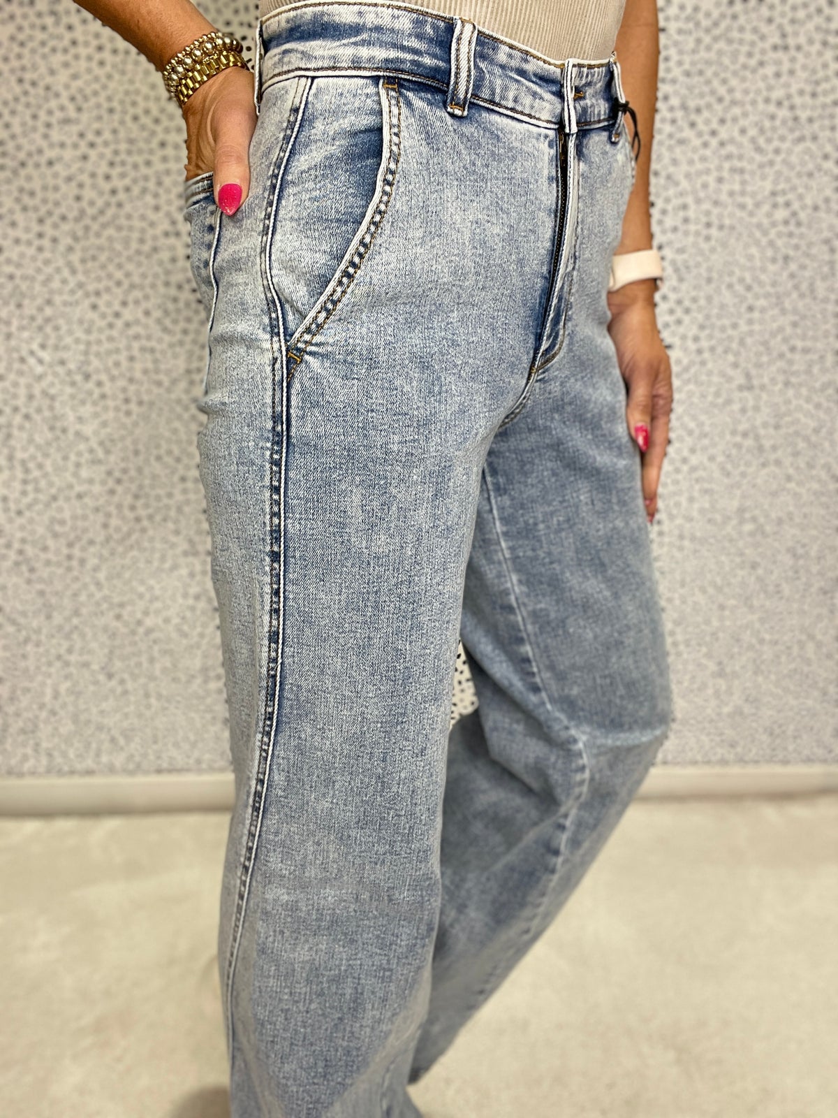 Judy Blue Mandy Stone Wash Retro Wide Fit With Skewed Inseam Jeans 654 In Light