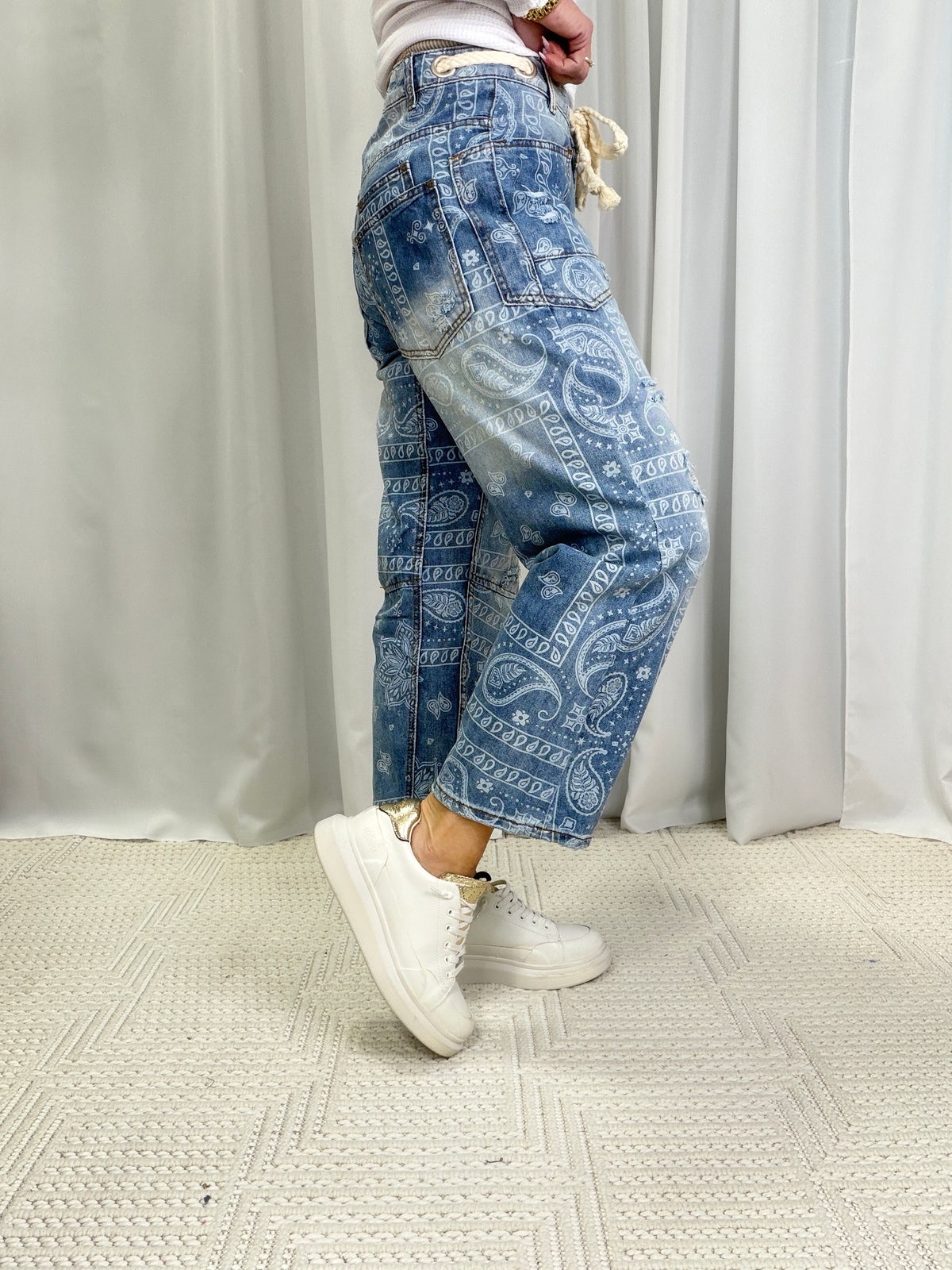 Oli & Hali Hidden Gem Paisley Print Pants In Denim | graceann boutique