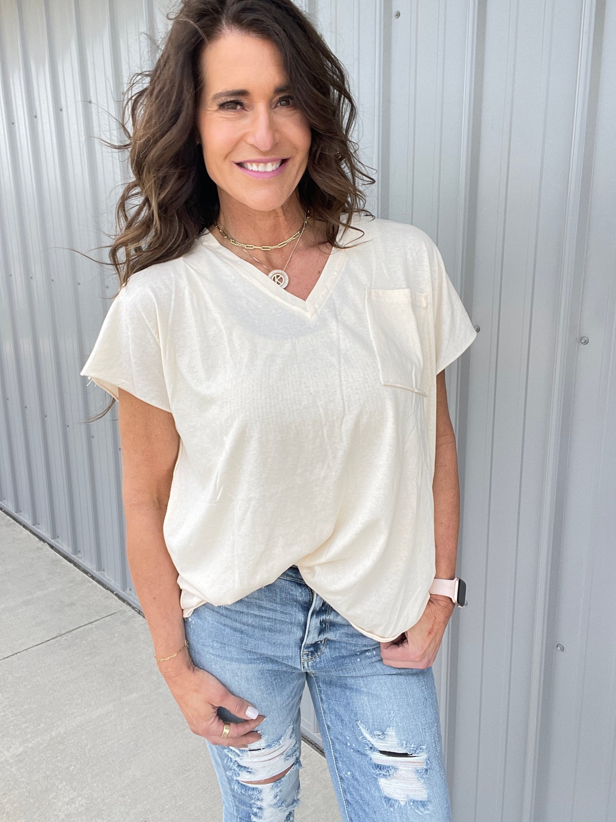 Pol Soft As Summer Dreamy V Neck Boyfriend Tee In 2 Colors