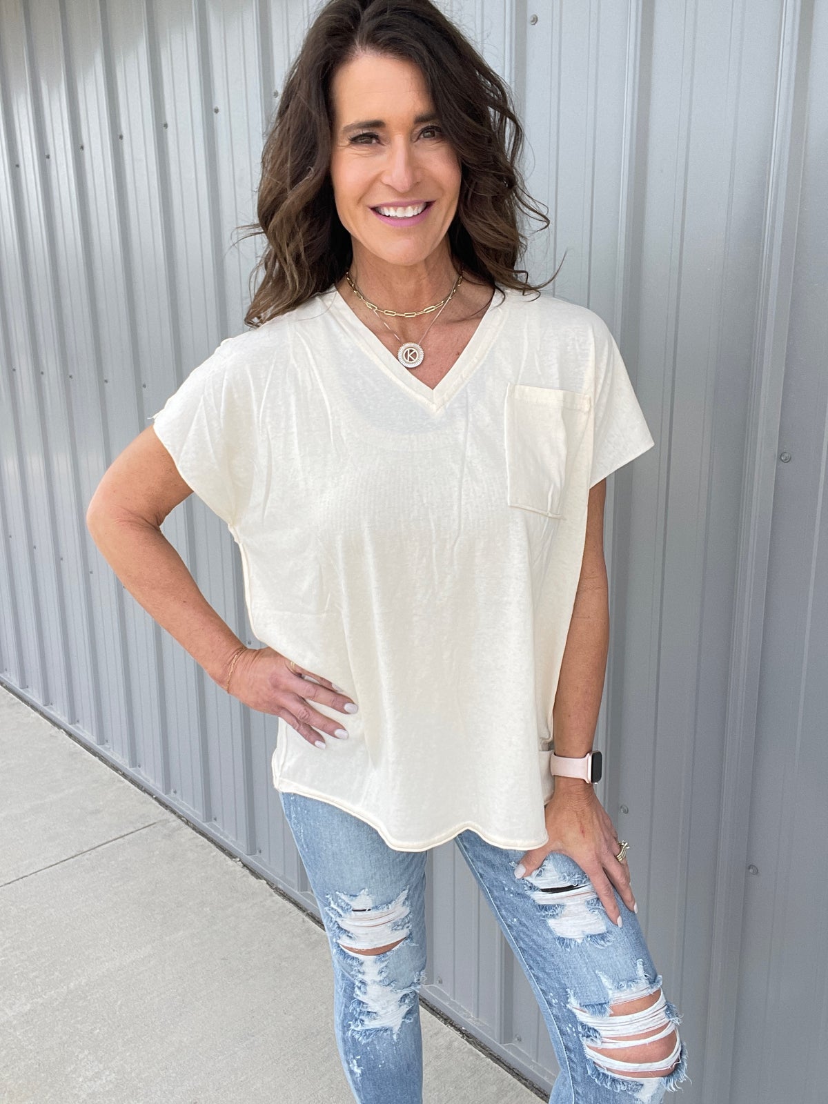Pol Soft As Summer Dreamy V Neck Boyfriend Tee In 2 Colors