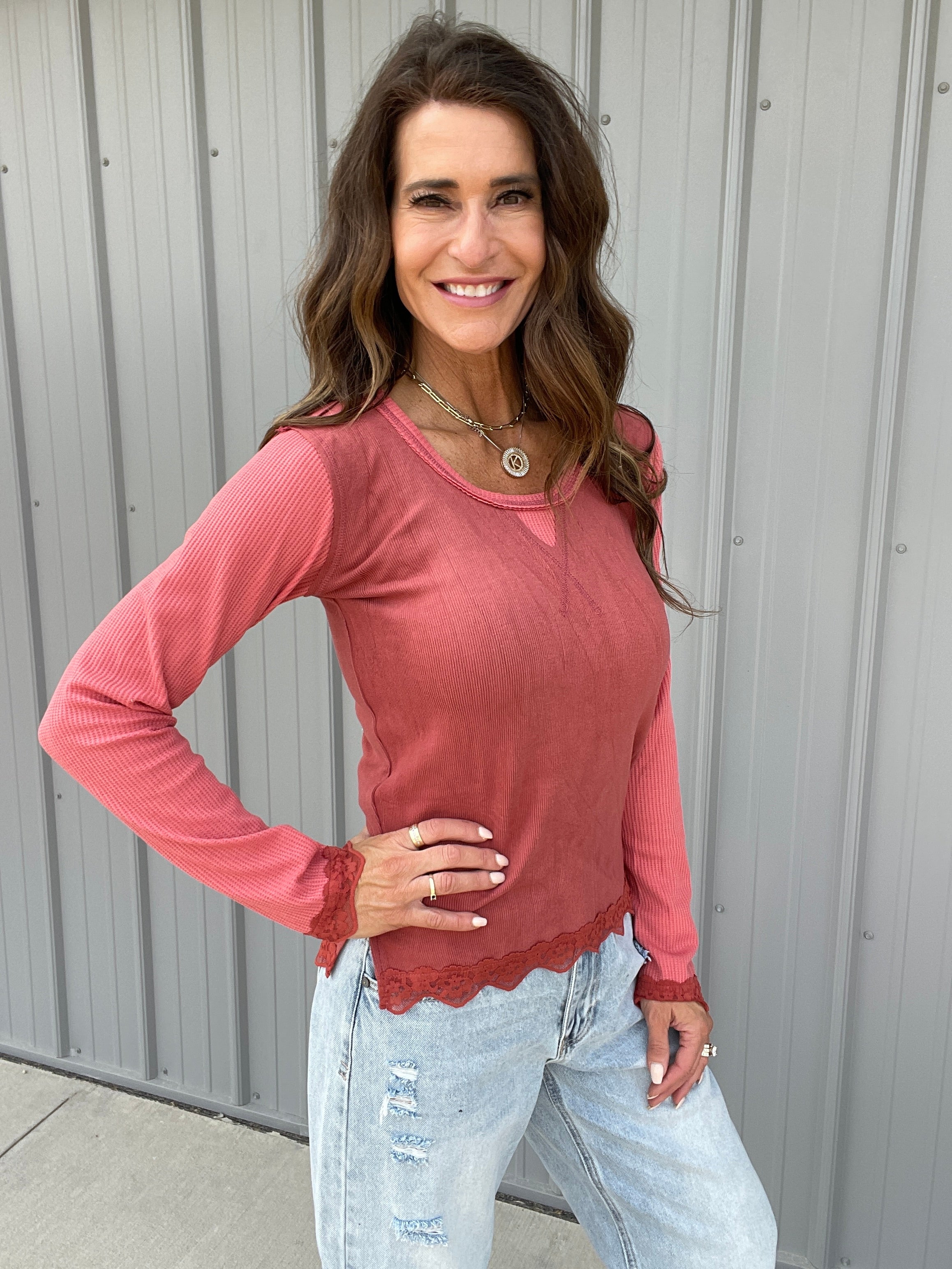 womens pink thermal top