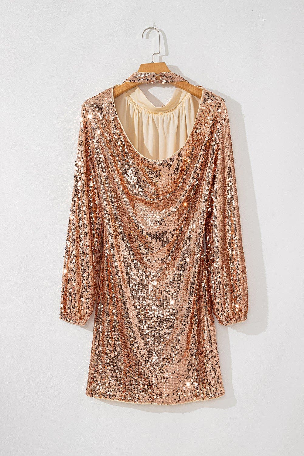 Backless Sequin Mock Neck Long Sleeve Mini Dress | Graeber Jewelers