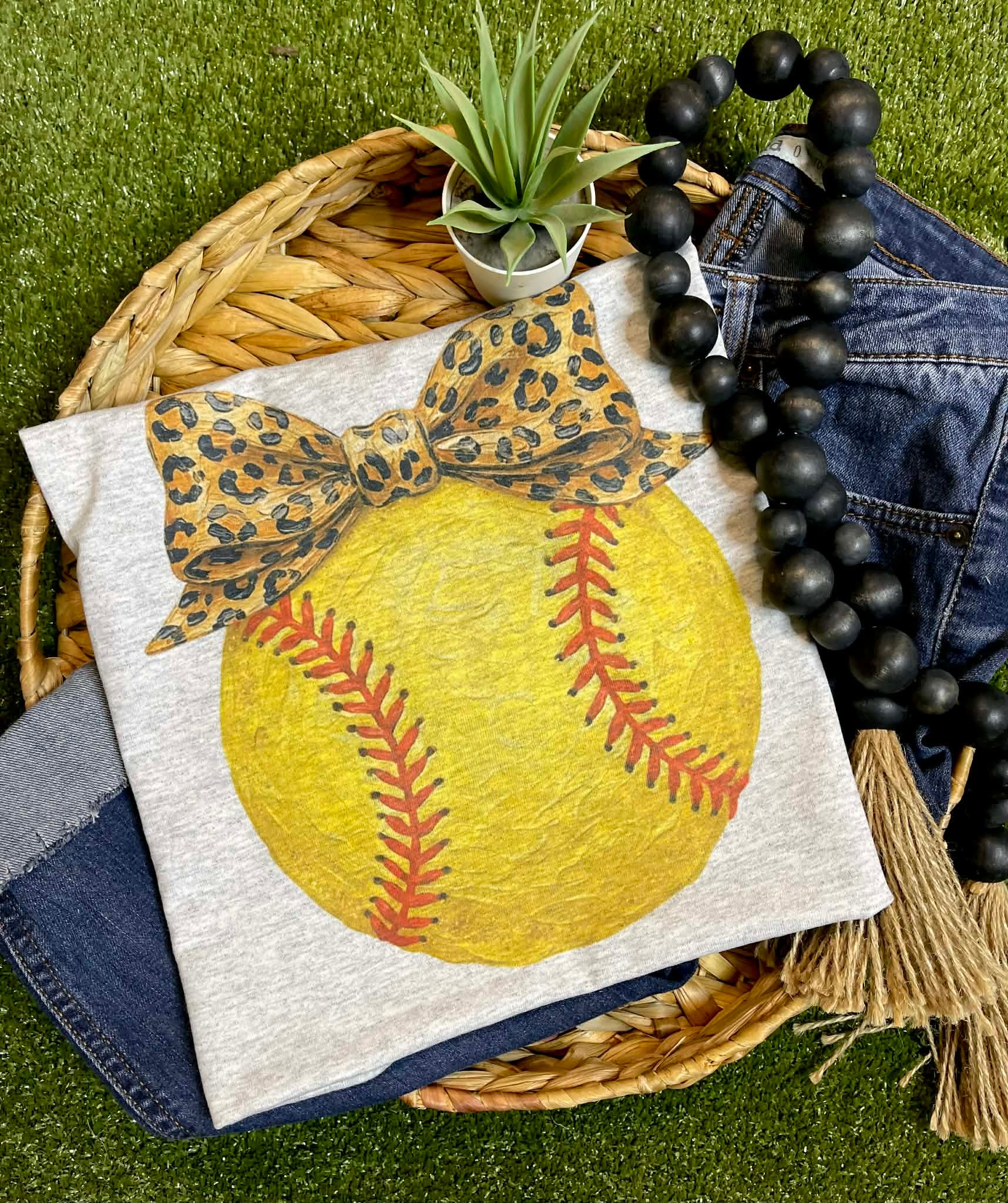 Softball with Leopard Bow (Tee)
