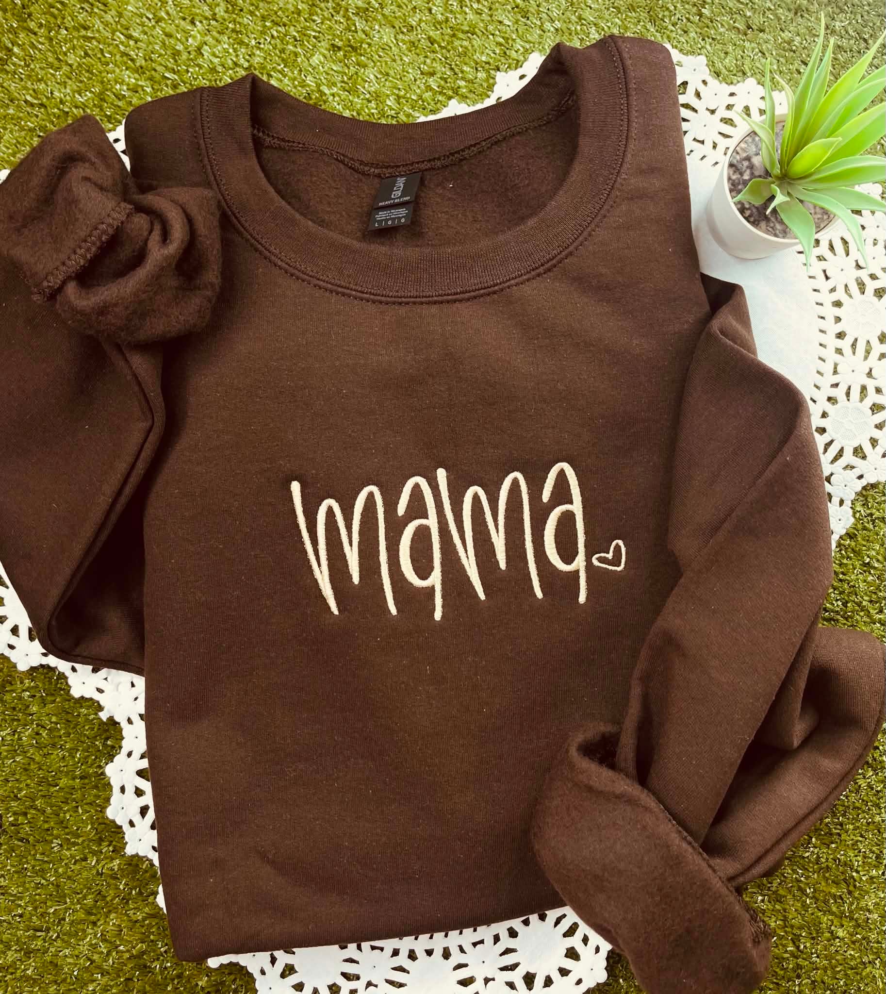 Mama Embroidery Sweatshirt (Tan Stitching)