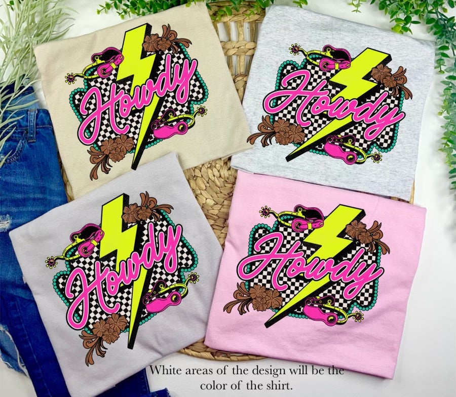 Checkered Howdy Bolt and Spurs (Tee) — another view