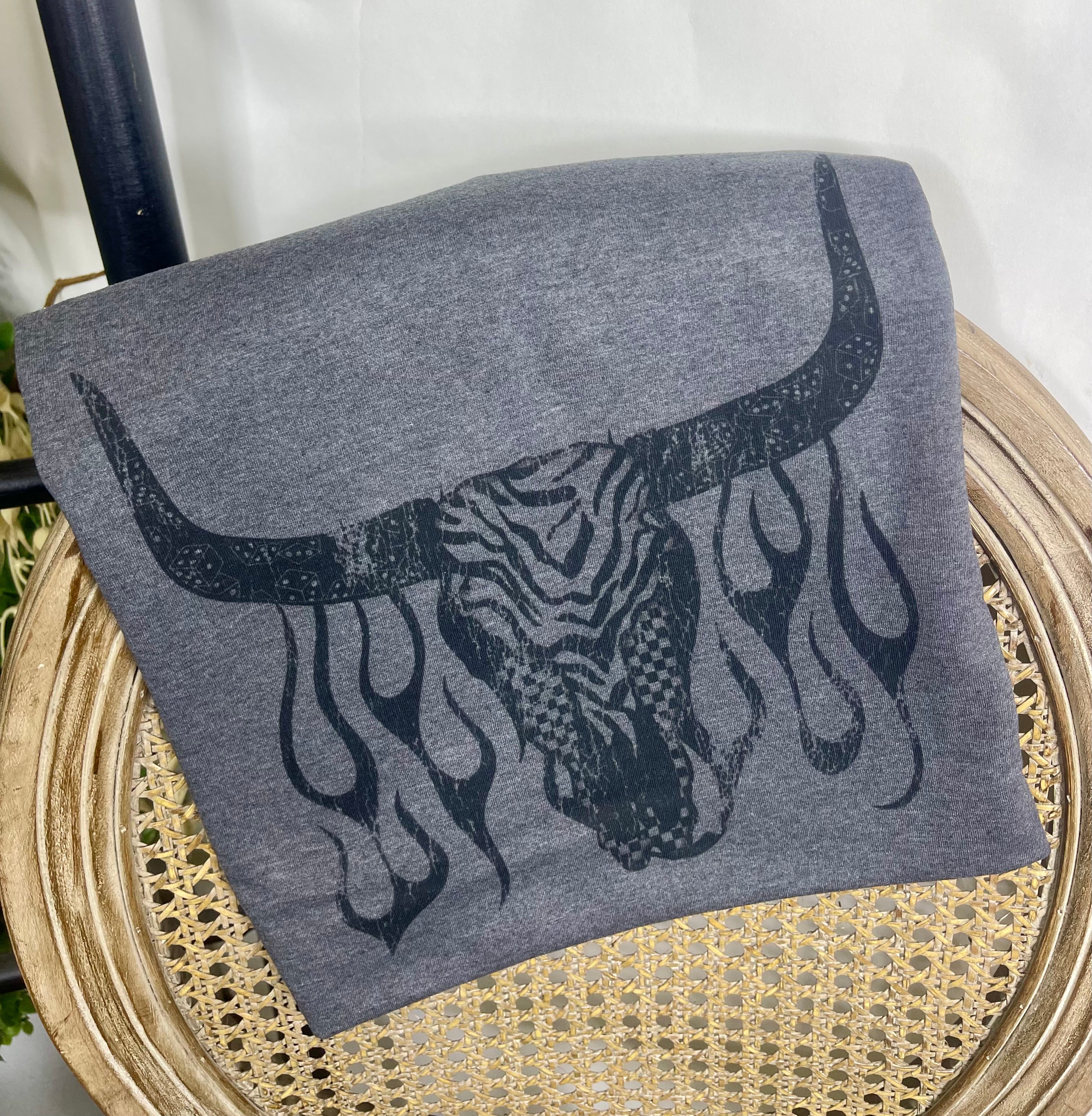 Bull Skull and Flames (Softystyle Tee)