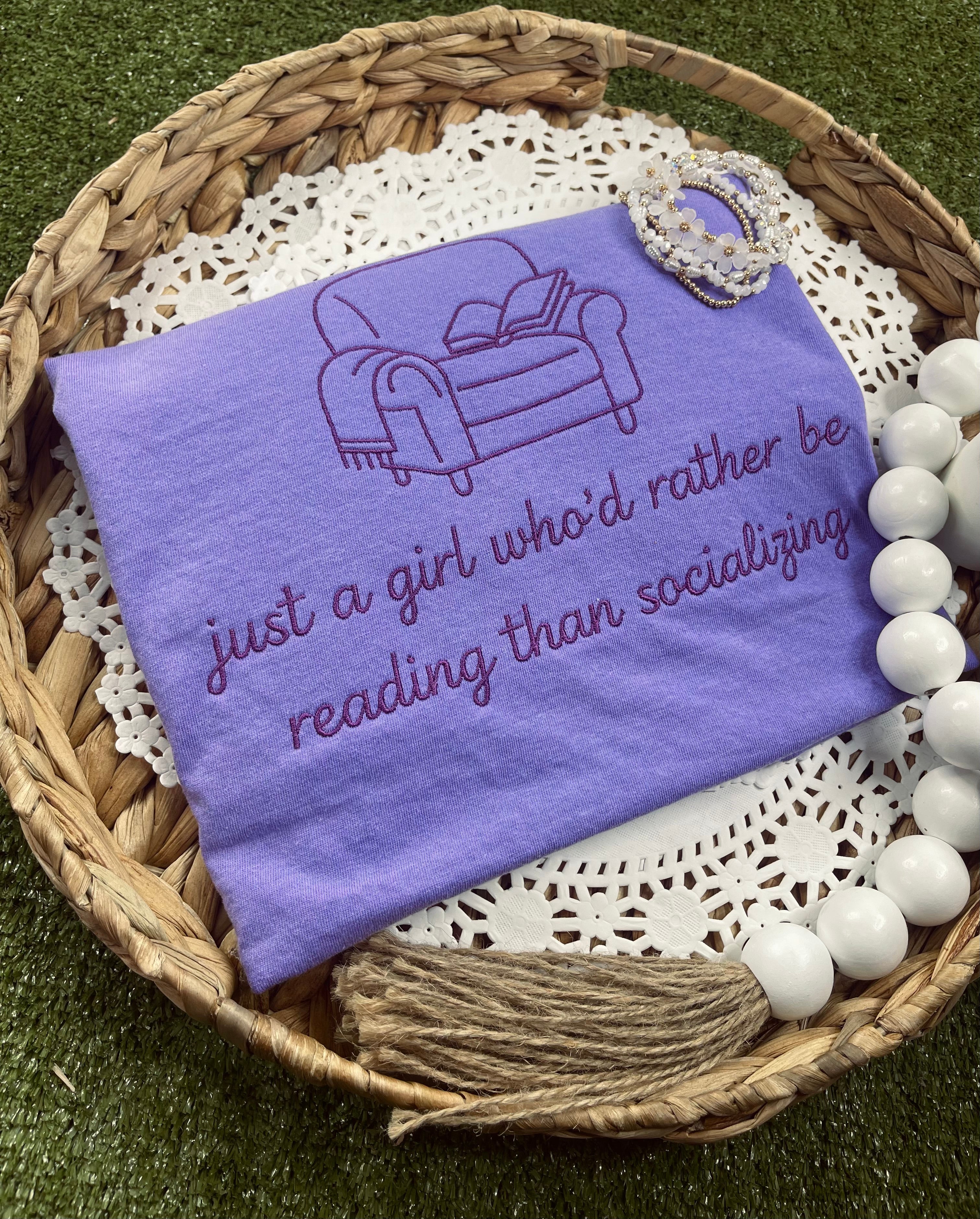 Rather Be Reading Than Socializing (Embroidery T-Shirt)