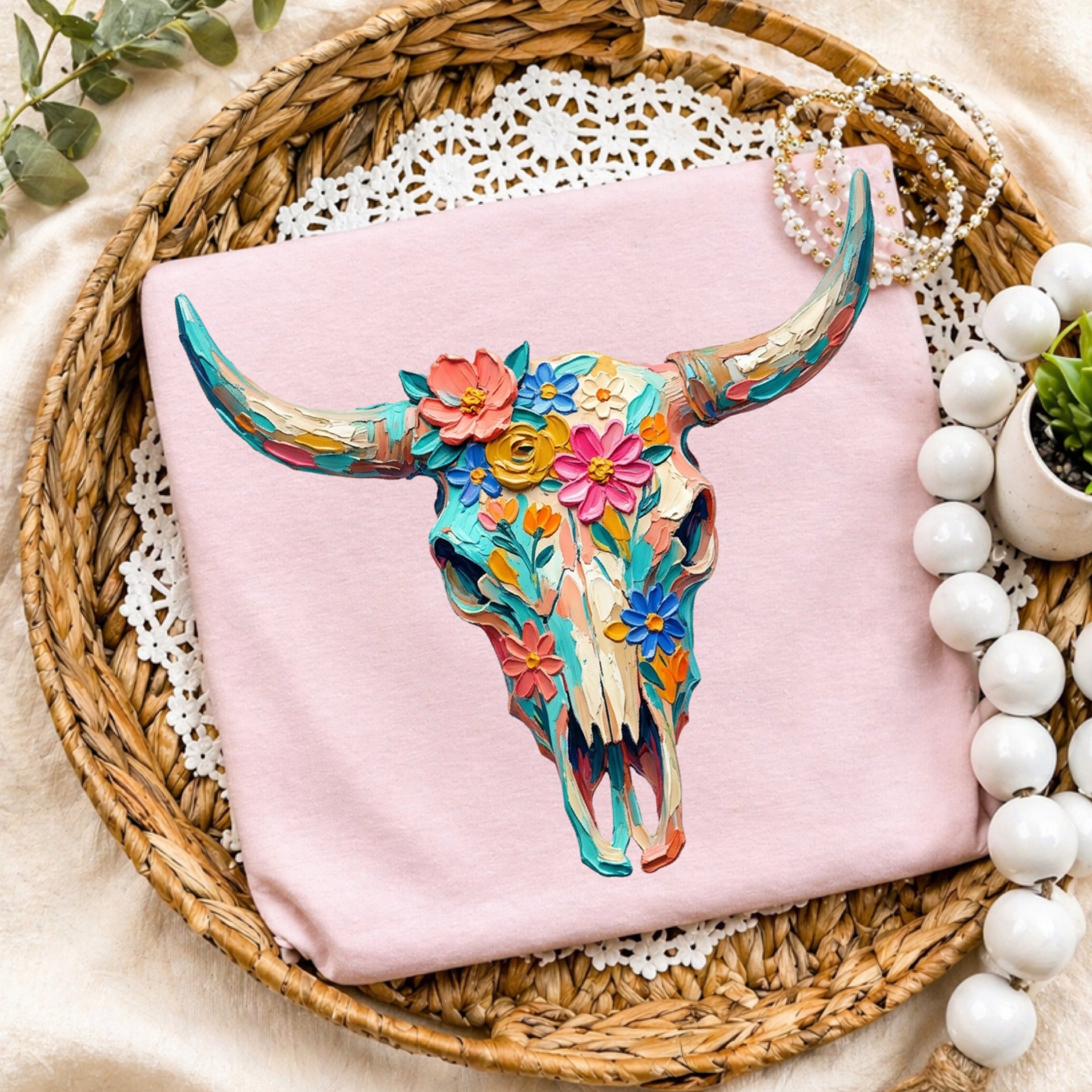 Bright Floral Bullskull