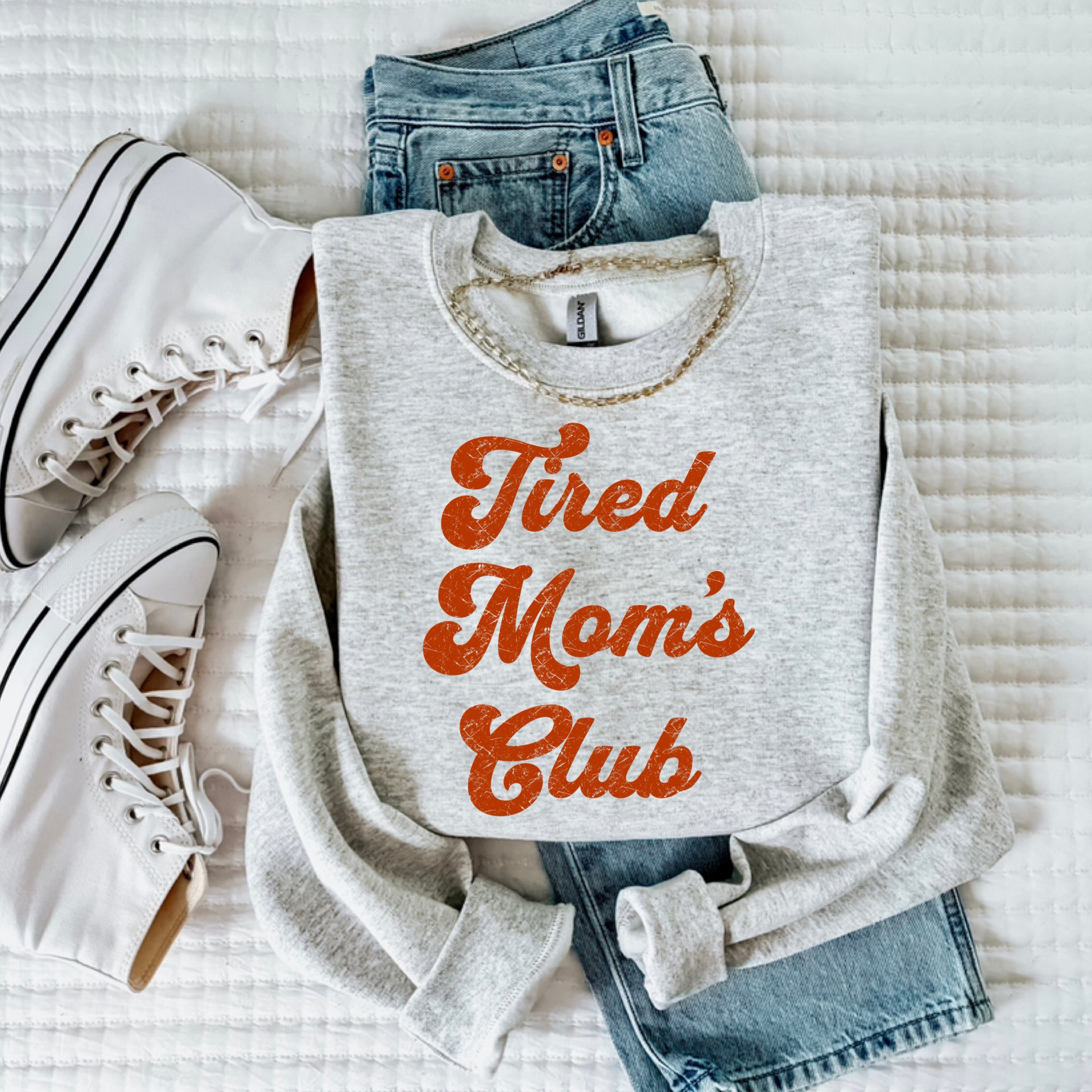 Tired Mom’s Club (DTF Sweatshirt) Ash Grey