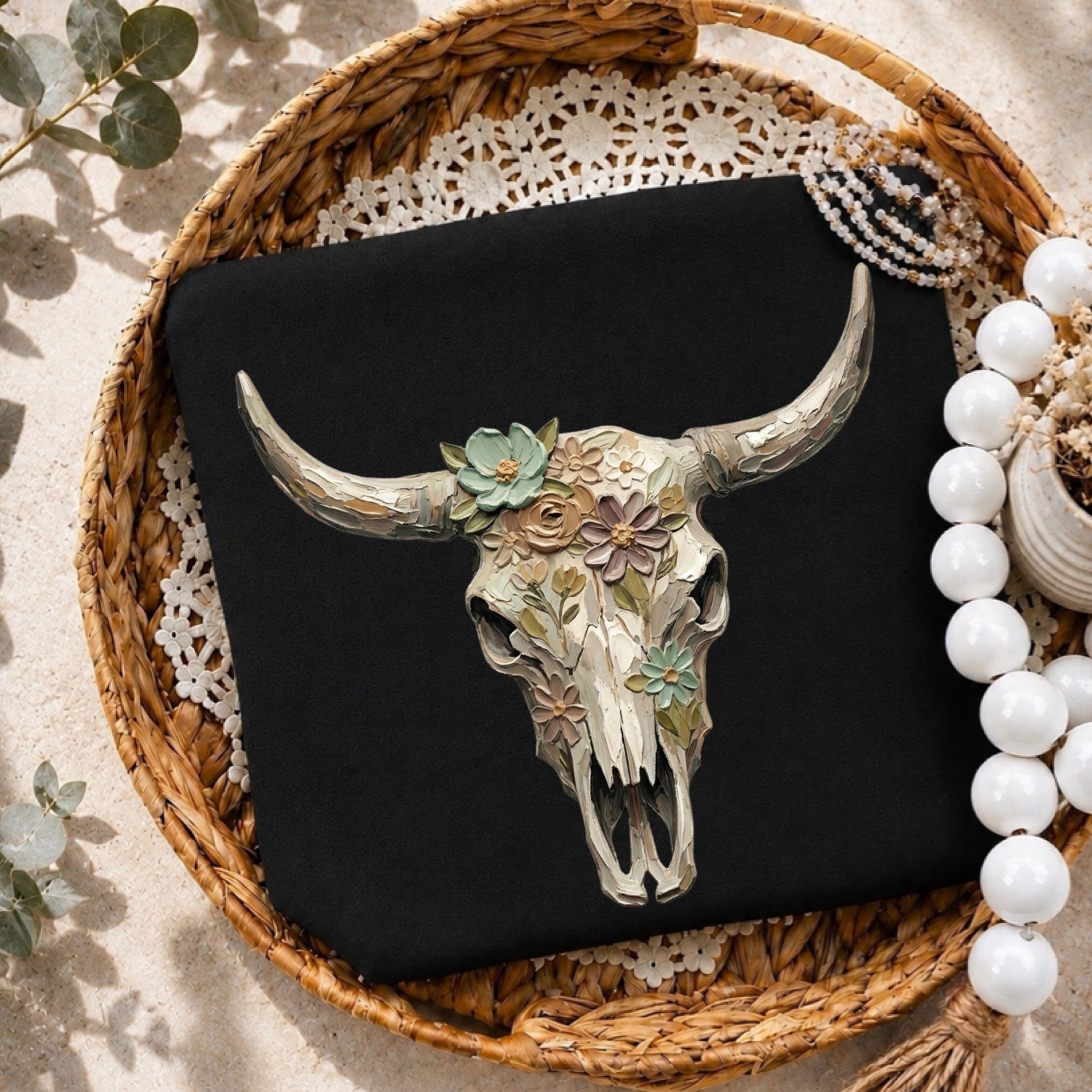 Floral Neutral Bull Skull
