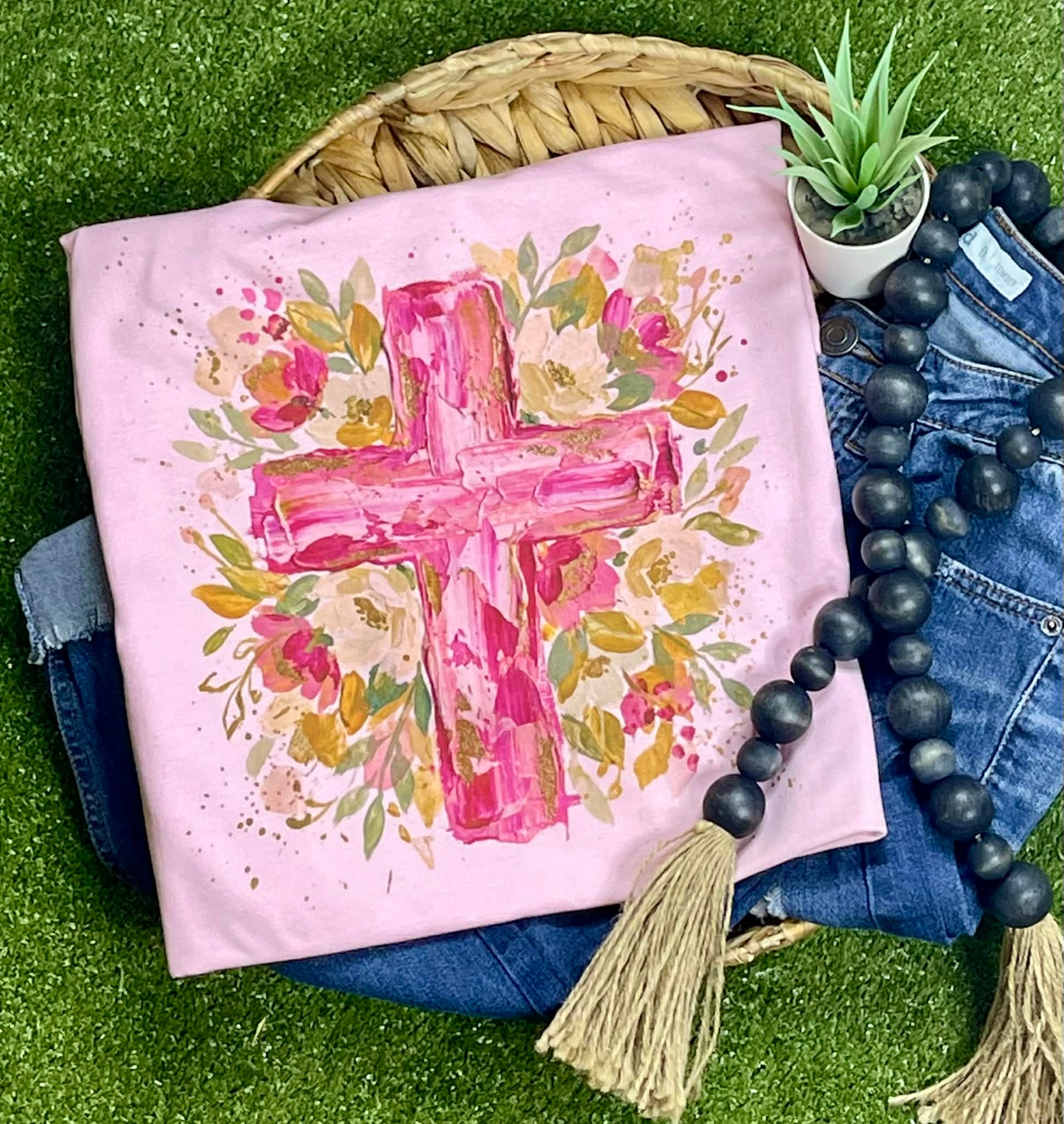 Painted Floral Cross (Tee)