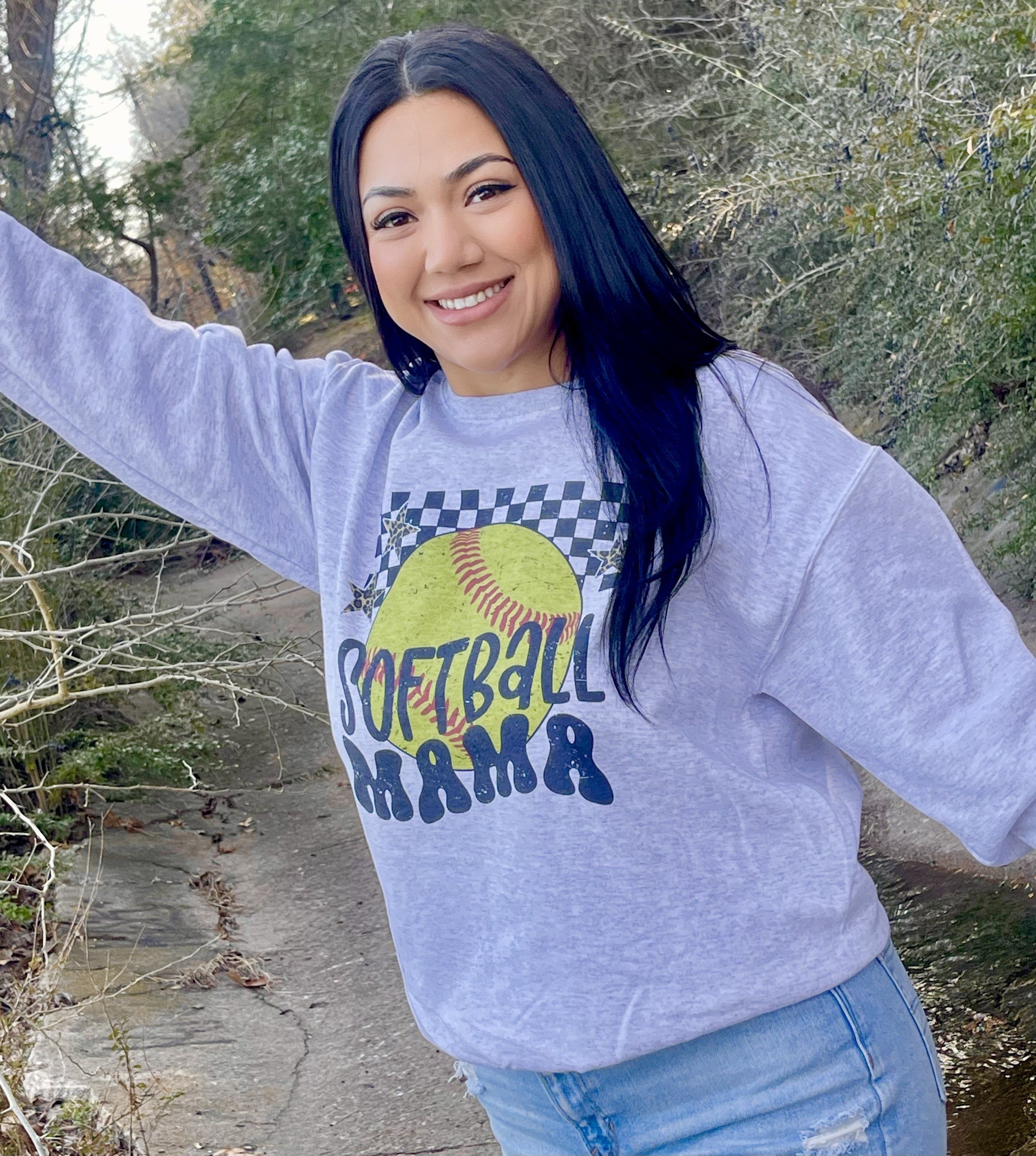Checkered Softball Mama (Sweatshirt)
