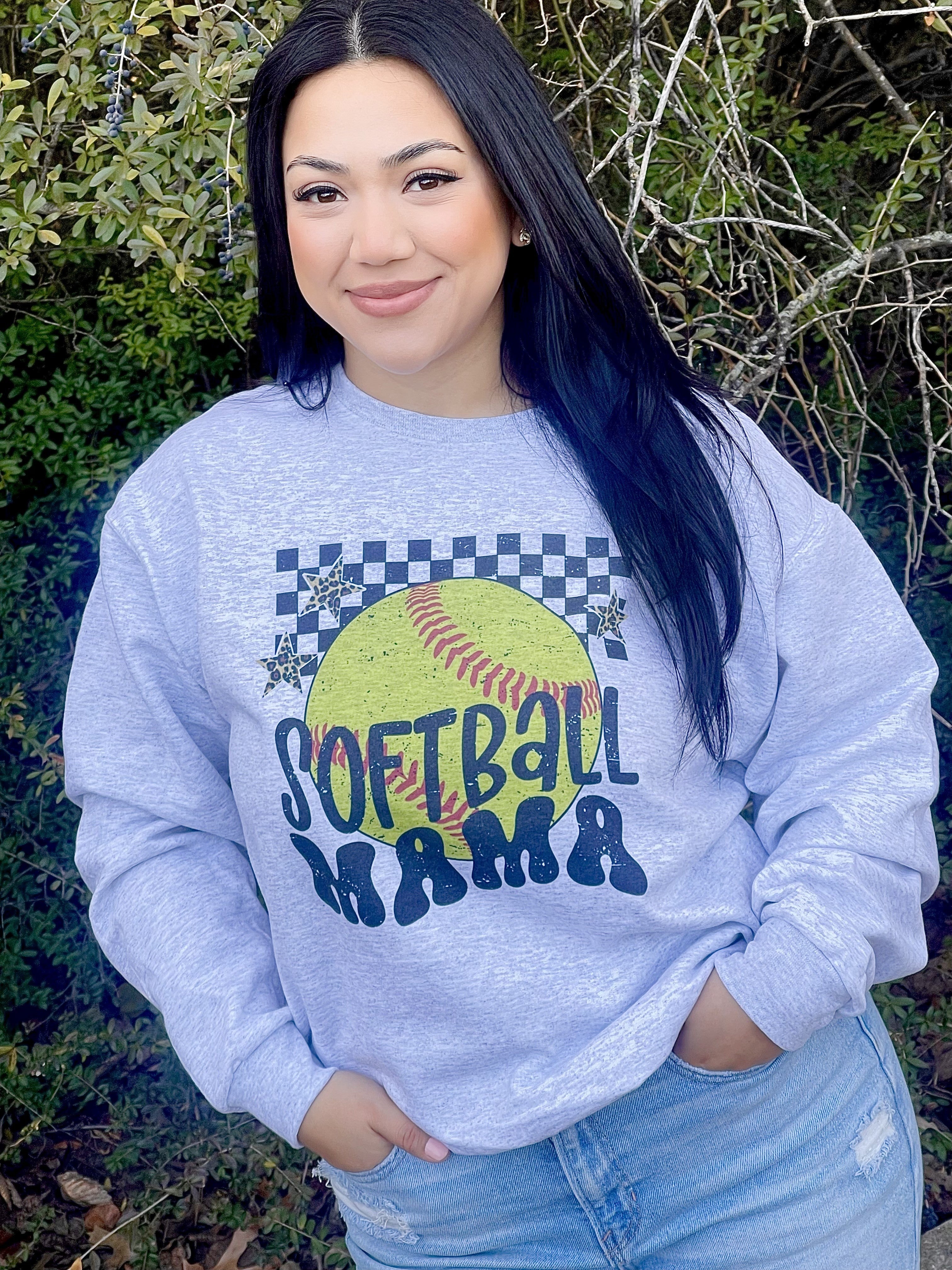 Checkered Softball Mama (Sweatshirt) — another view