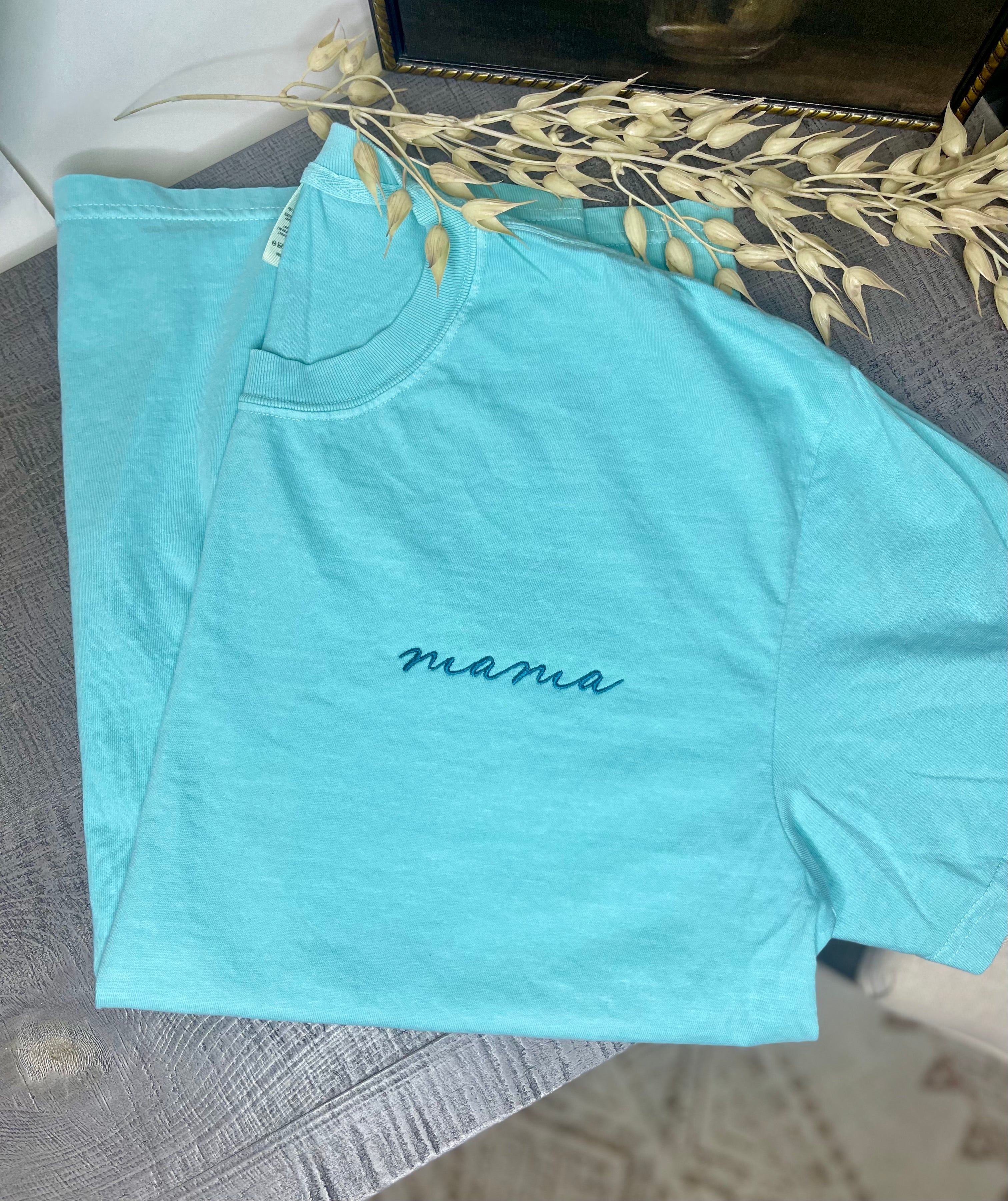 Teal Mama Pocket Embroidery