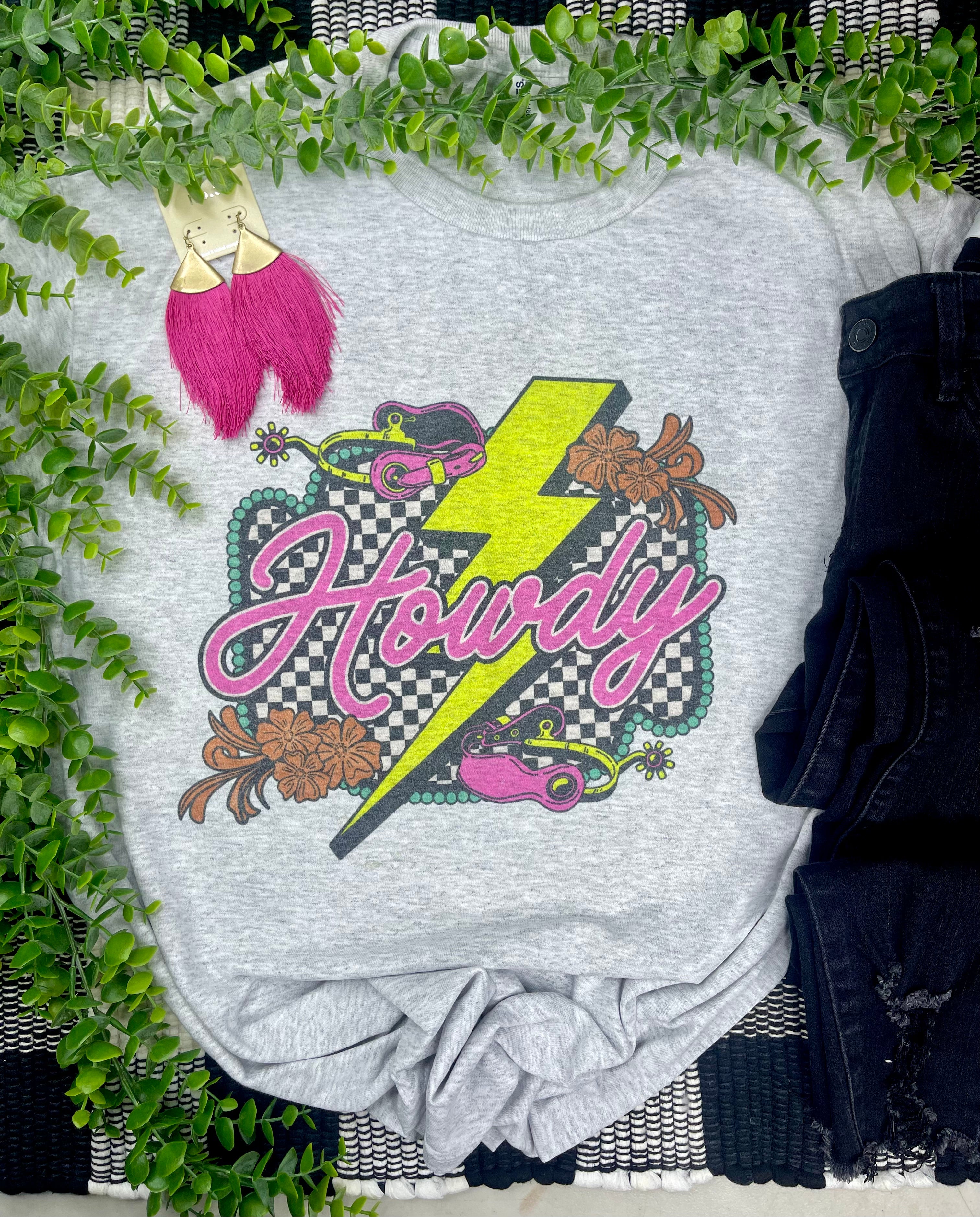 Checkered Howdy Bolt and Spurs (Tee)
