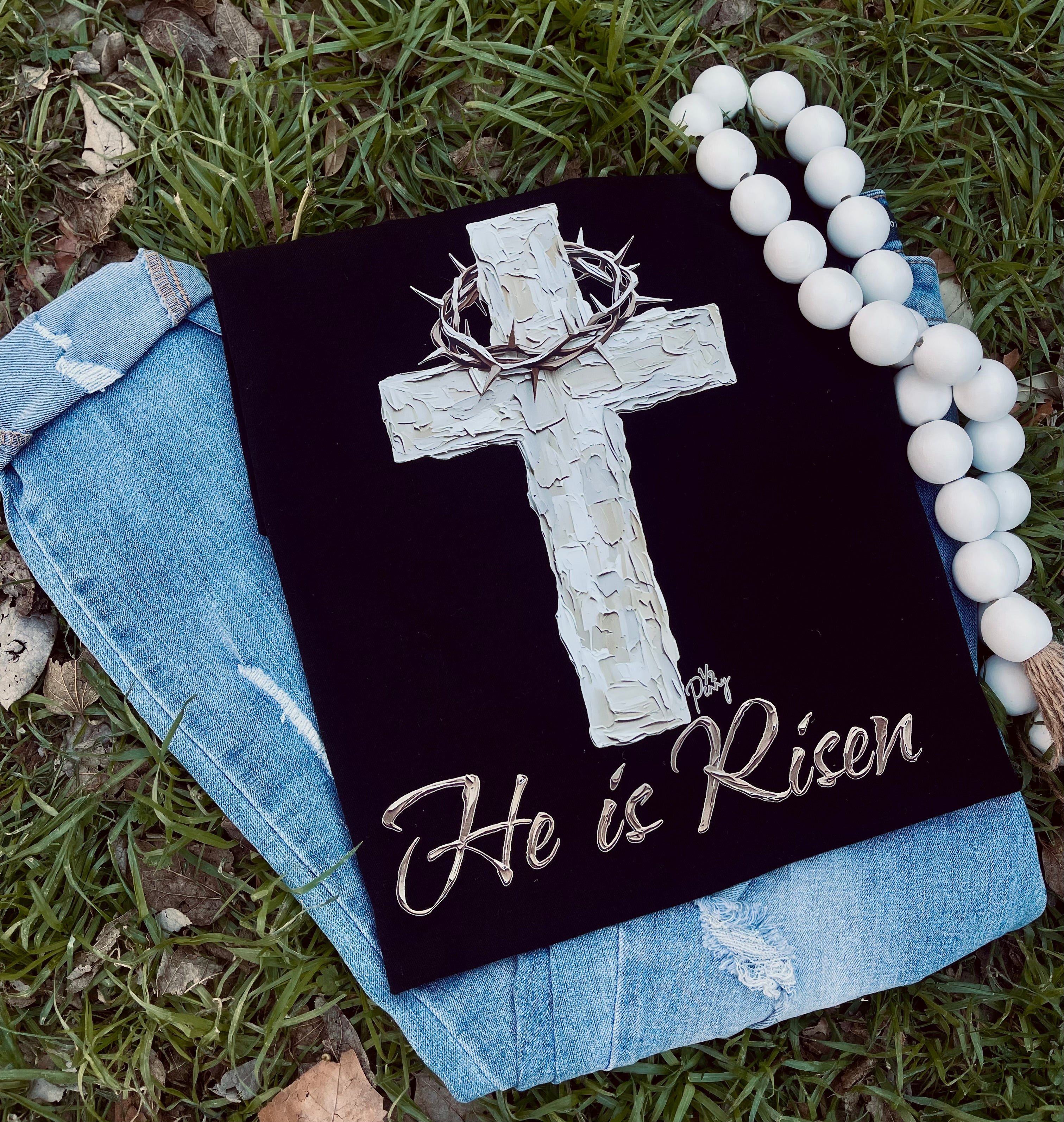 He is Risen Cross (DTF Black Tee)
