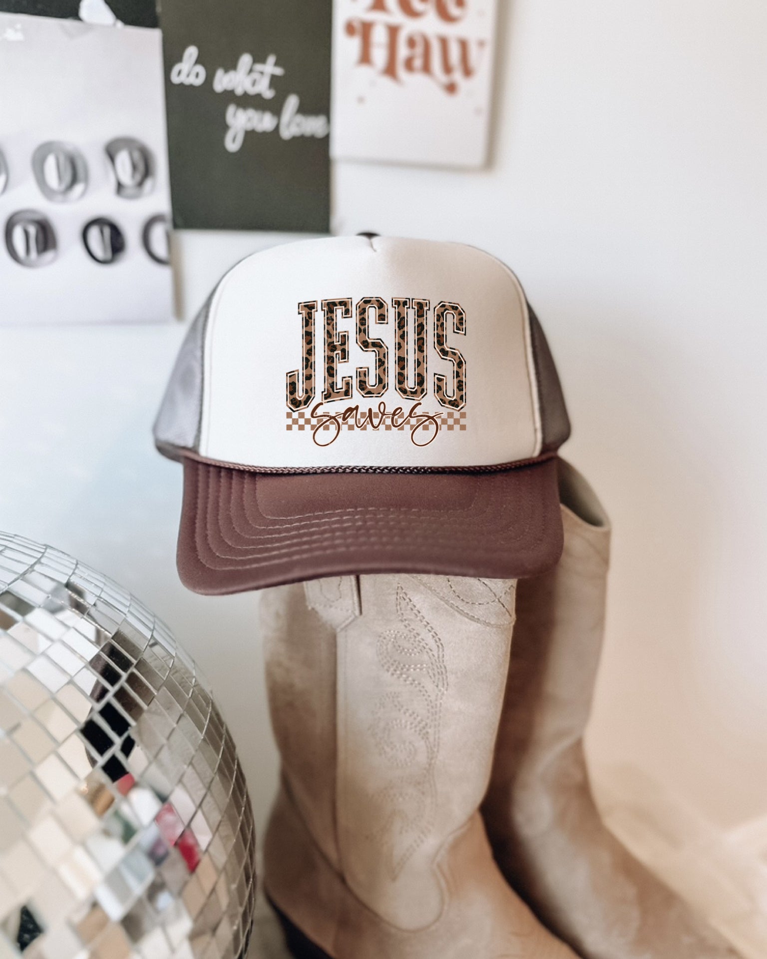 Leopard Jesus Saves Trucker Hat