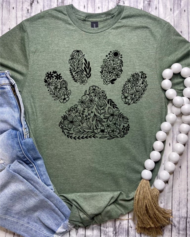 Floral Dog Paw (Softstyle Tee)