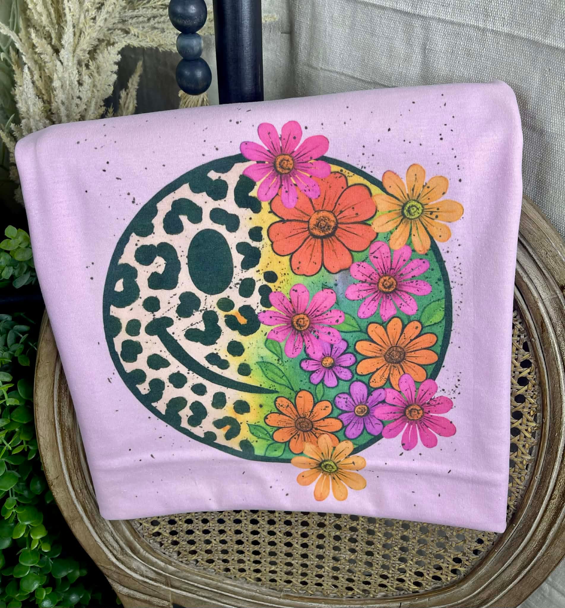 Leopard and Floral Smiley Face (Tee)