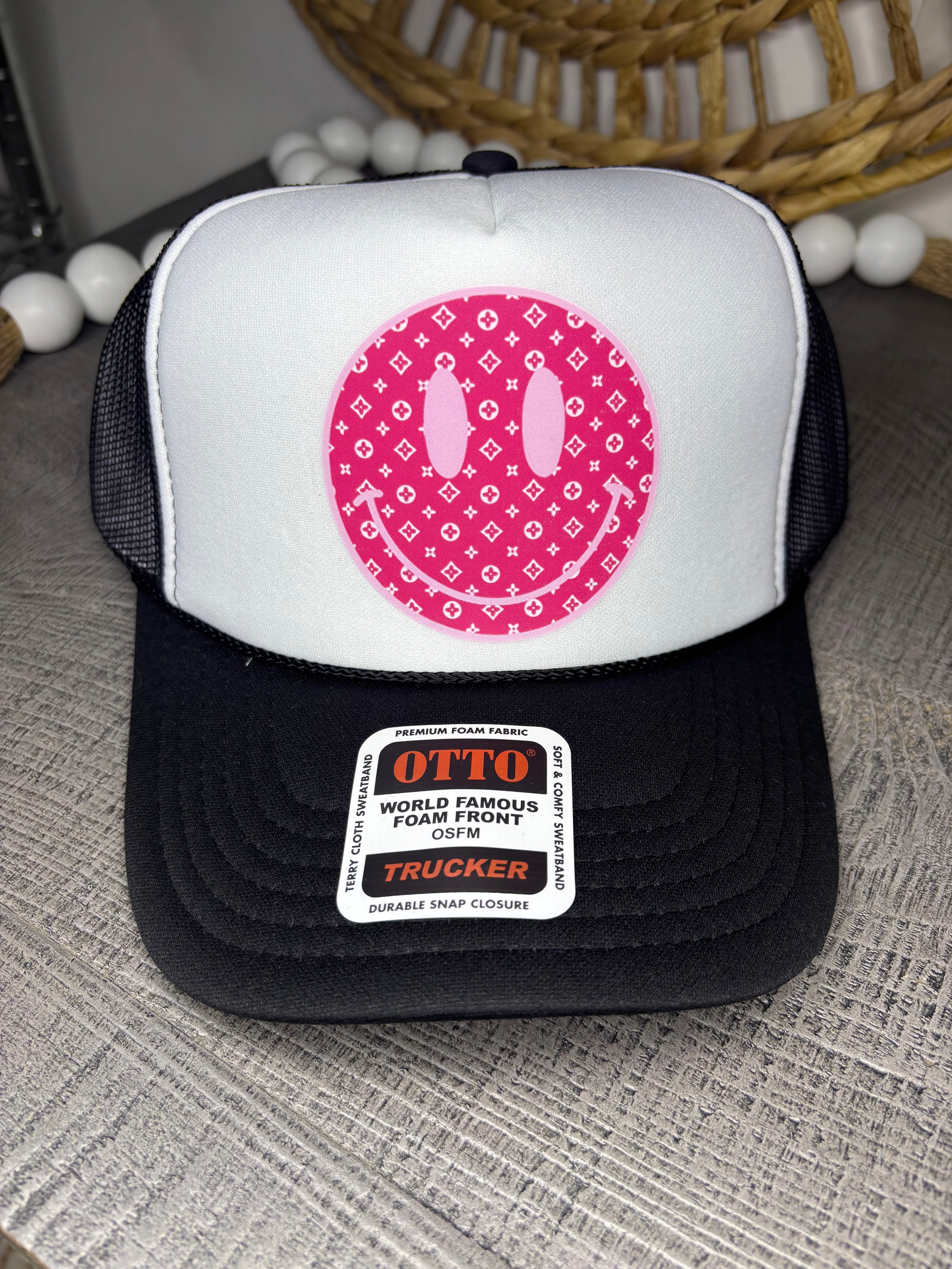 Fancy Pink Smiley Trucker Hat