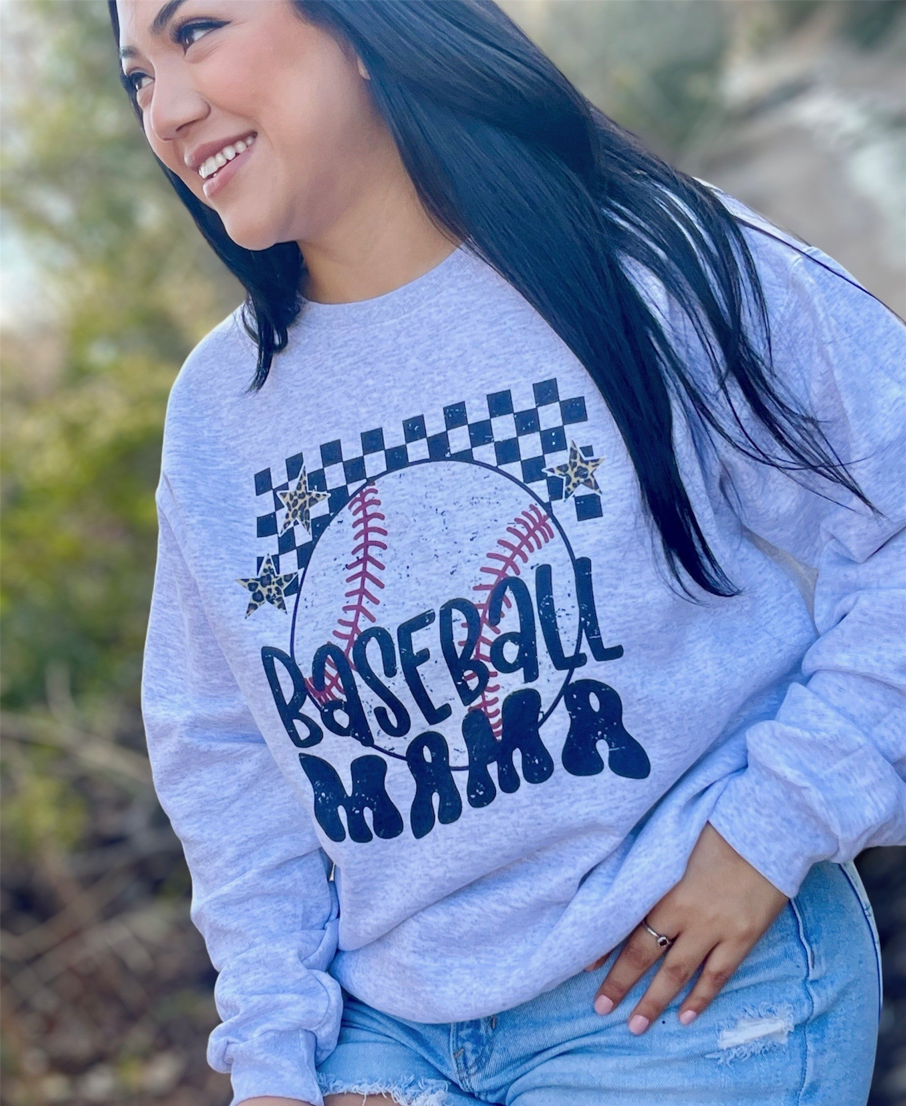 Checkered Baseball Mama (Sweatshirt)