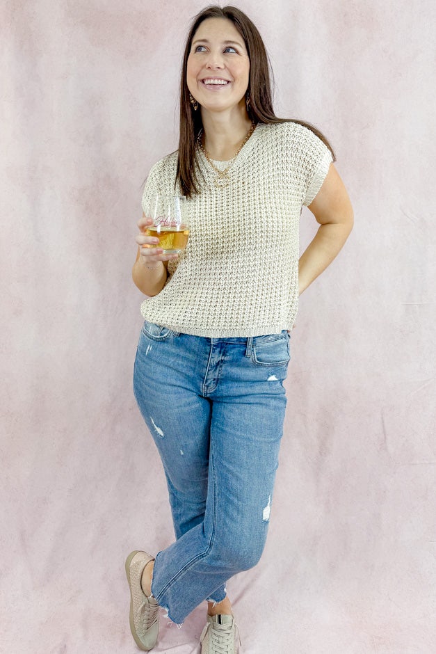 Cap Sleeve Open Stitch Sweater