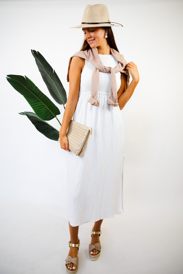 Seaside Sunset Smocked Midi Dress