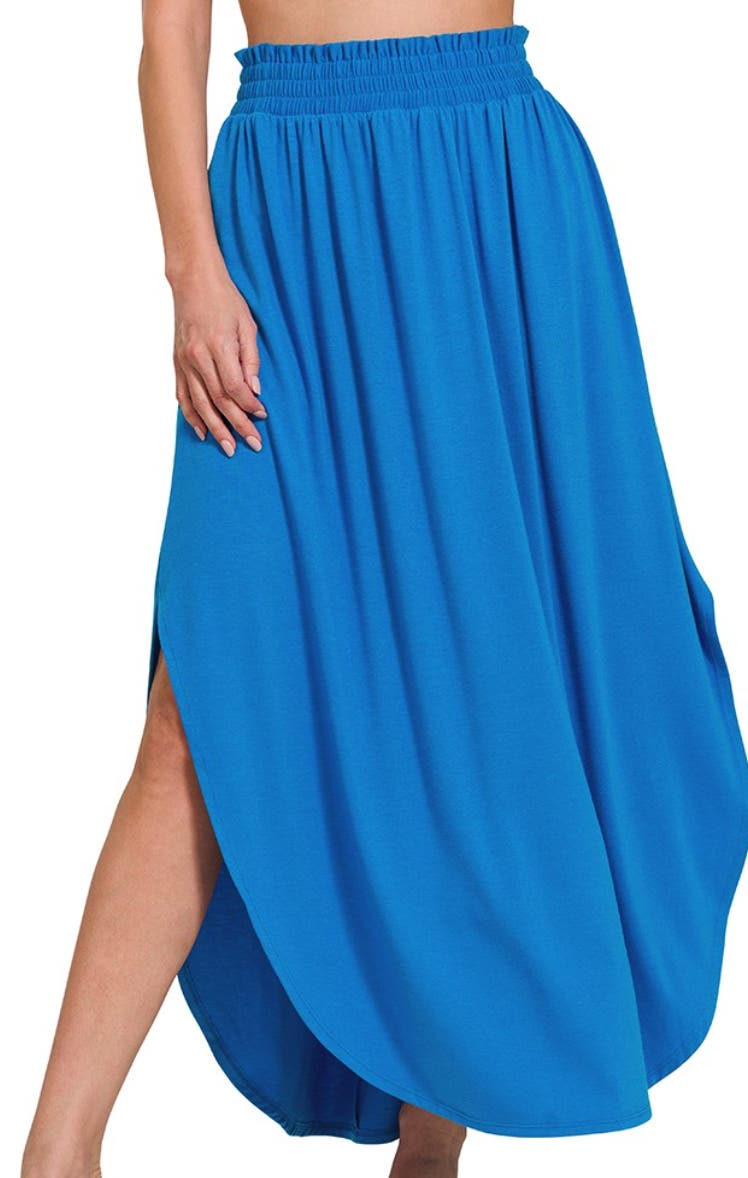 [LOW CLASSIC] / ☆ 25SS SLIT CHECKED LONG SKIRT / BLUE High Rise Long Skirt With Center Front Slit - Canary Beach
