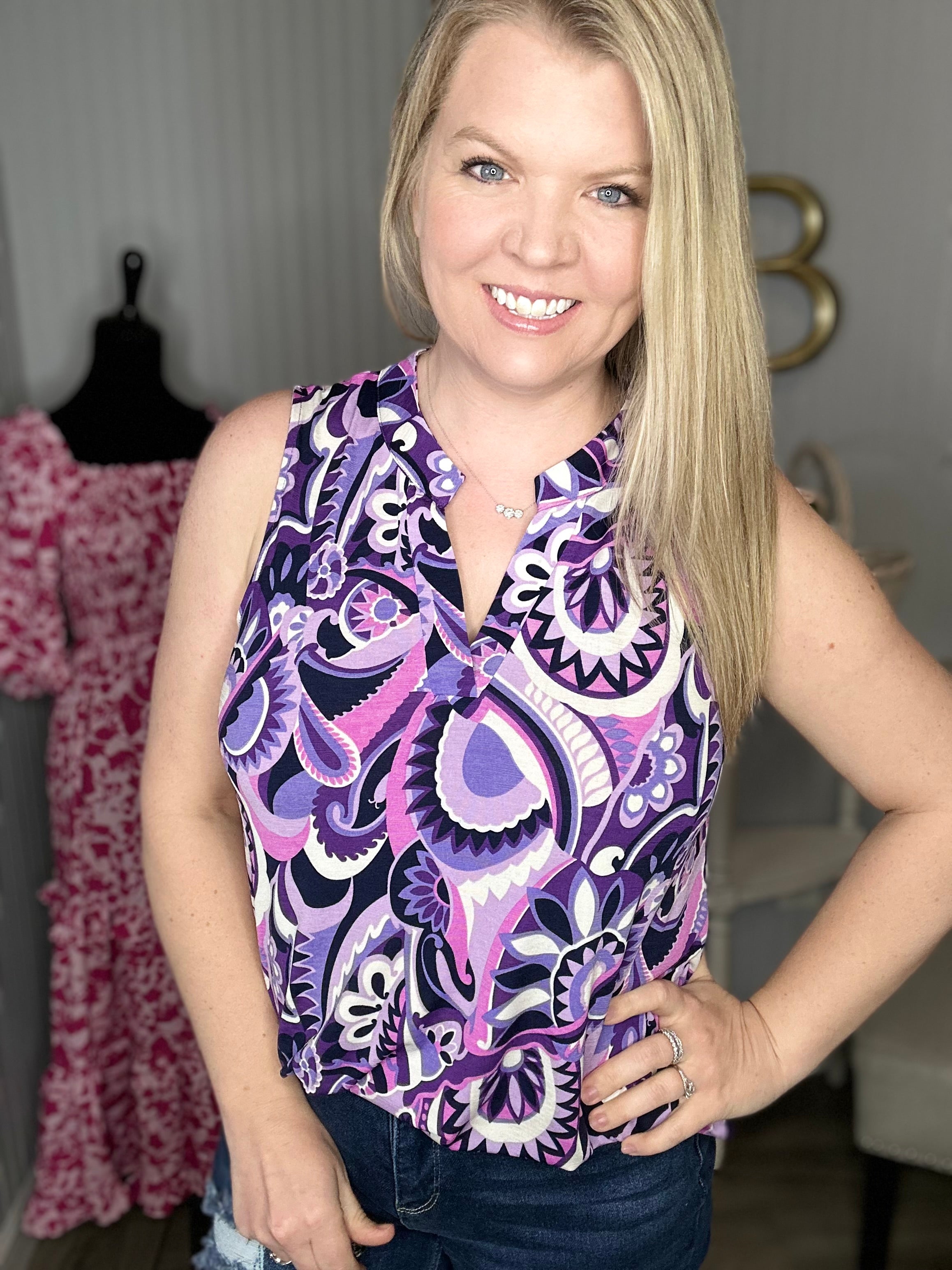 purple paisley tank top