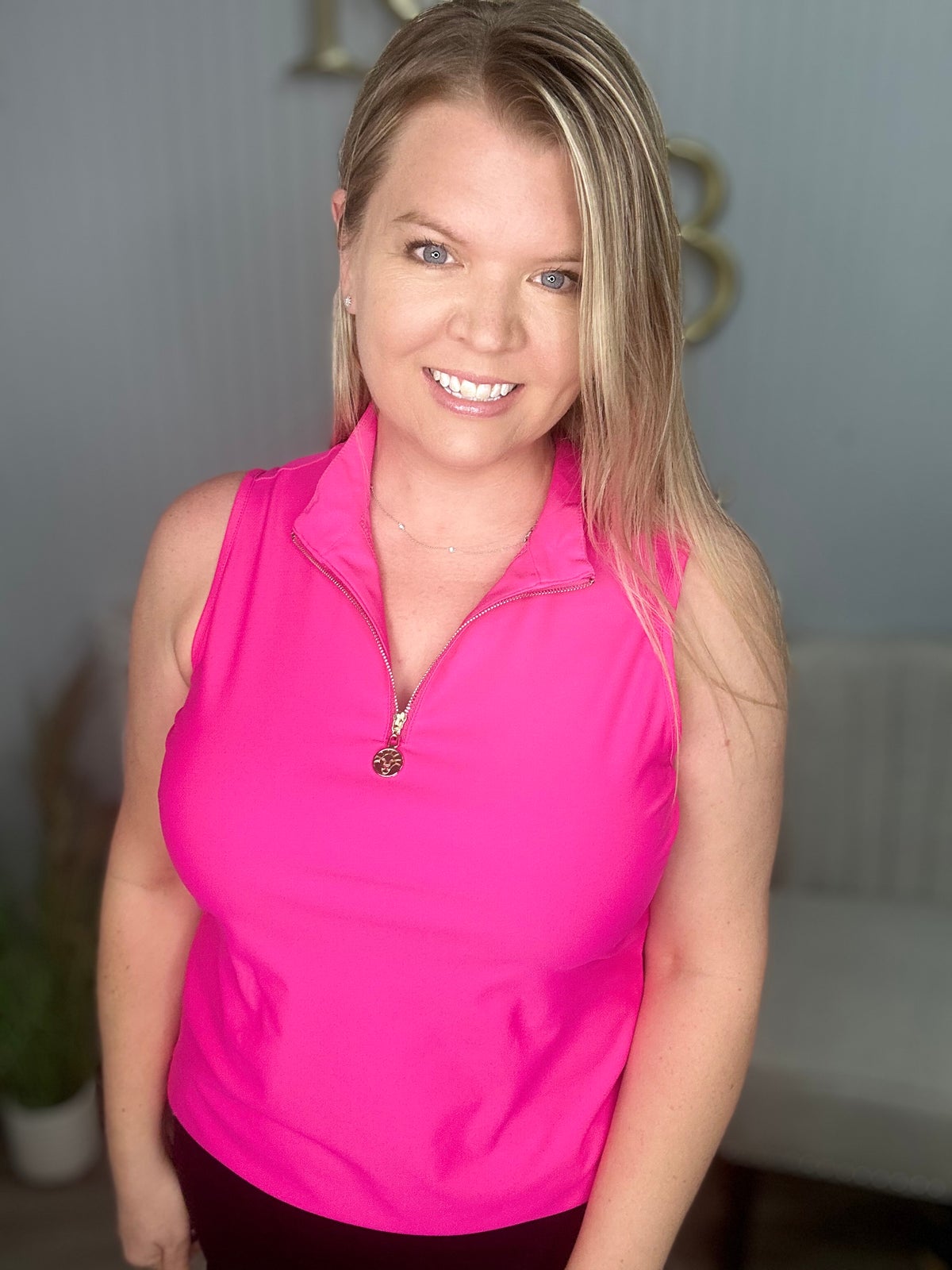 Aryeh Hot Pink Elaine Sleeveless Front Zip Tank | Kaley Jase
