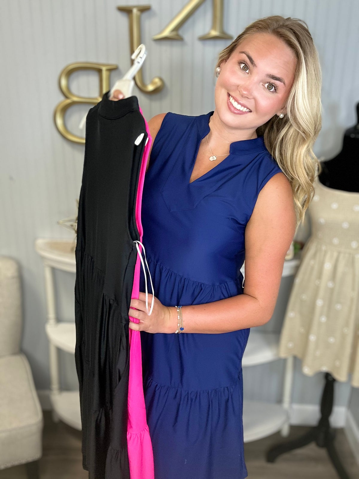 green emerald velvet dress Aryeh Navy Midi Dress With Belt – The Beehive main image 1