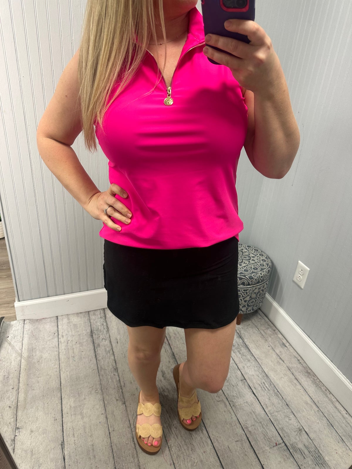 Aryeh Hot Pink Elaine Sleeveless Front Zip Tank | Kaley Jase