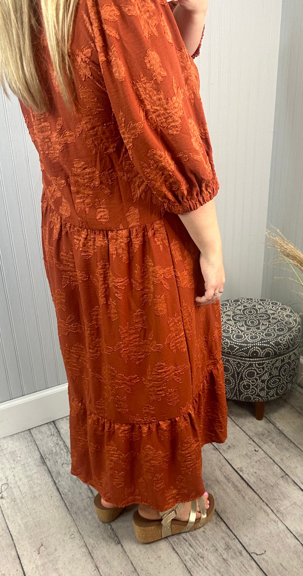 Solid Raised Detailed Midi Dress Kaley Jase Boutique